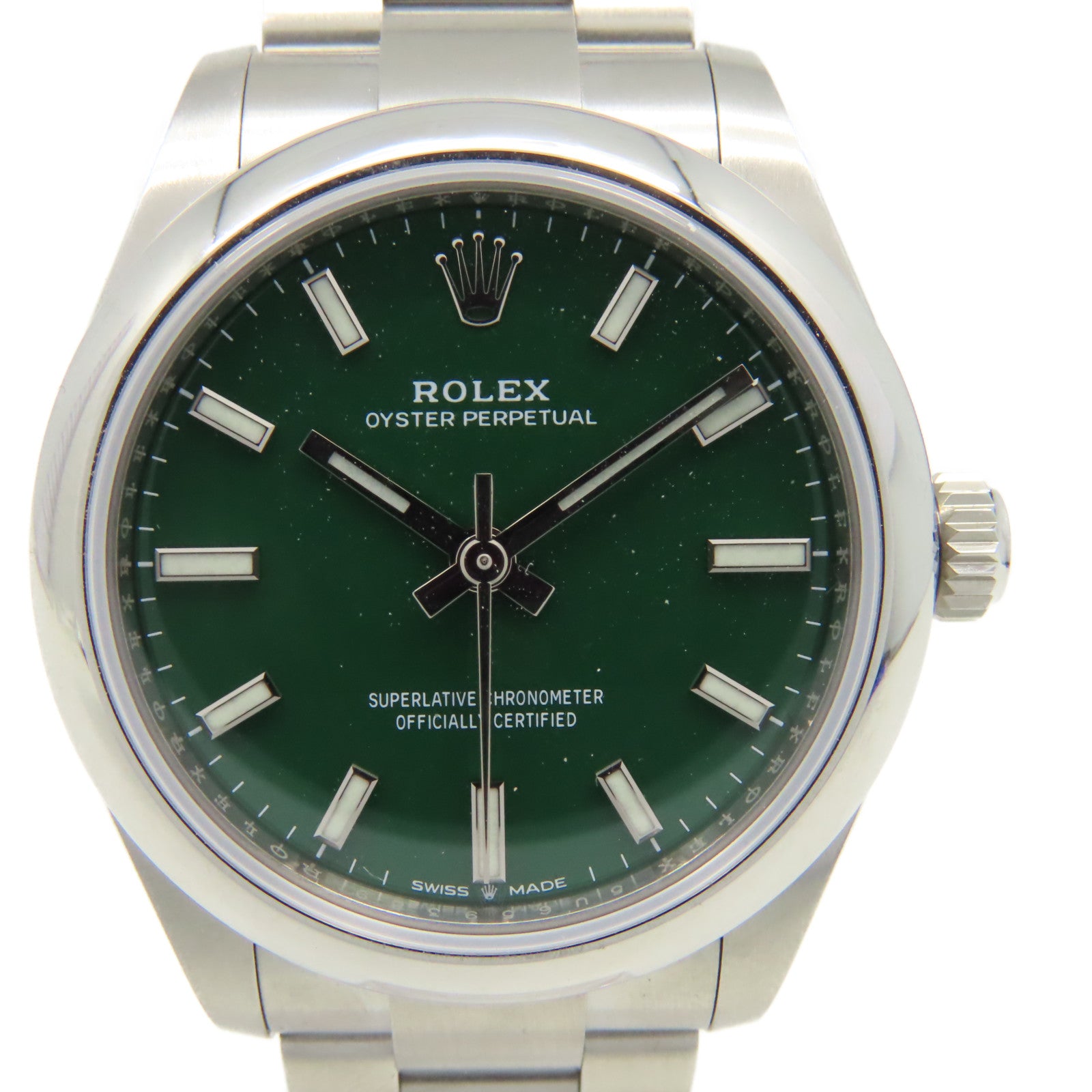 ROLEX Oyster Perpetual Watch不鏽鋼自動機芯手錶綠色/銀色