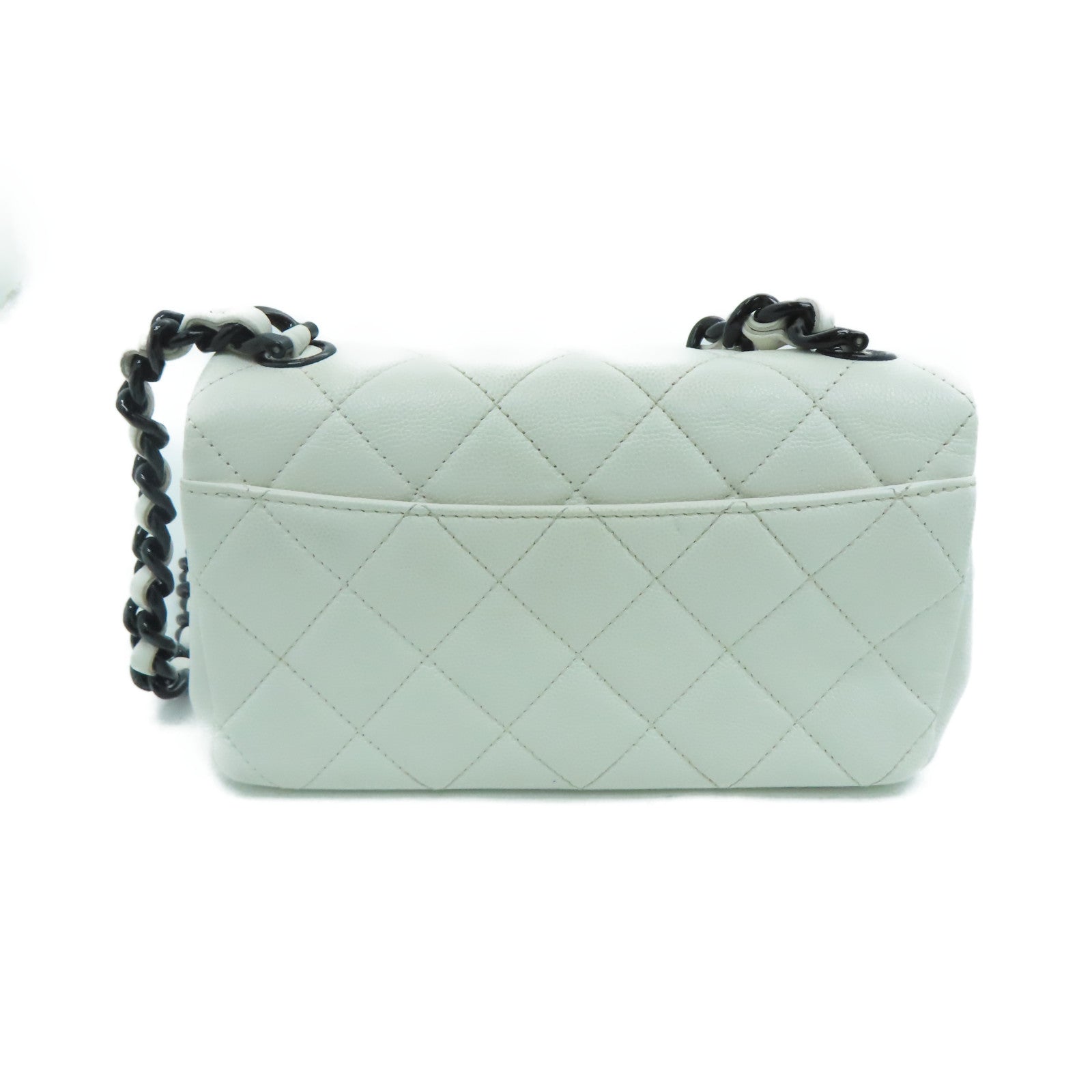 CHANEL Rhombus Caviar Chain Shoulder Bag Silver Buckle Chain Belt Shoulder Bag White