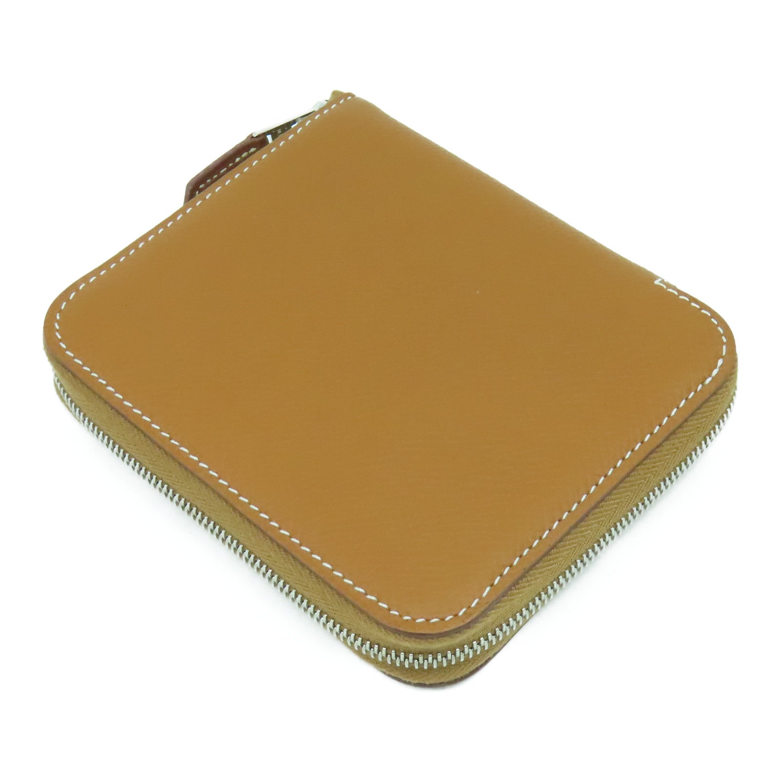HERMES Epsom皮革Silk In Compact Wallet銀扣錢包Gold經典駝色