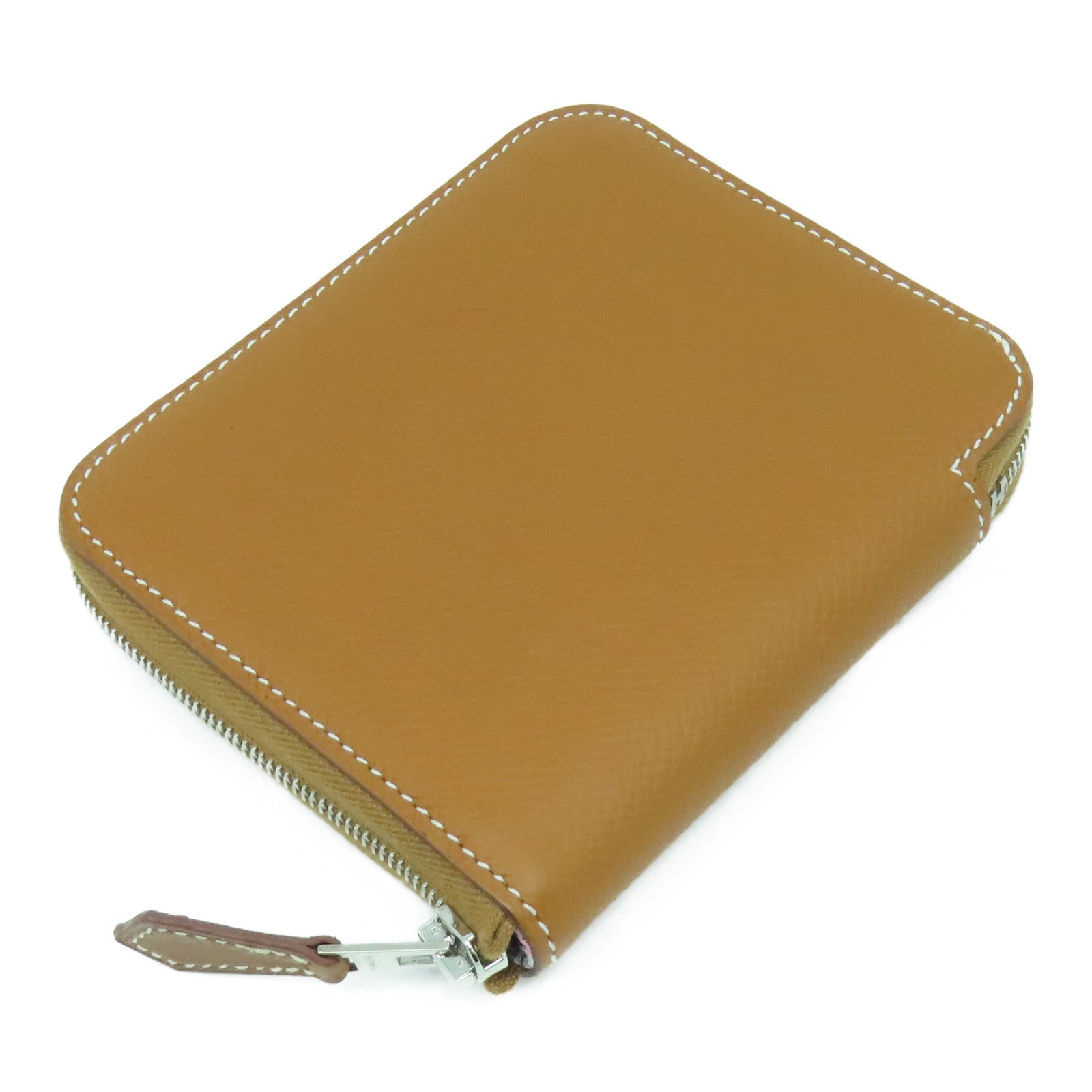 HERMES Epsom皮革Silk In Compact Wallet銀扣錢包Gold經典駝色