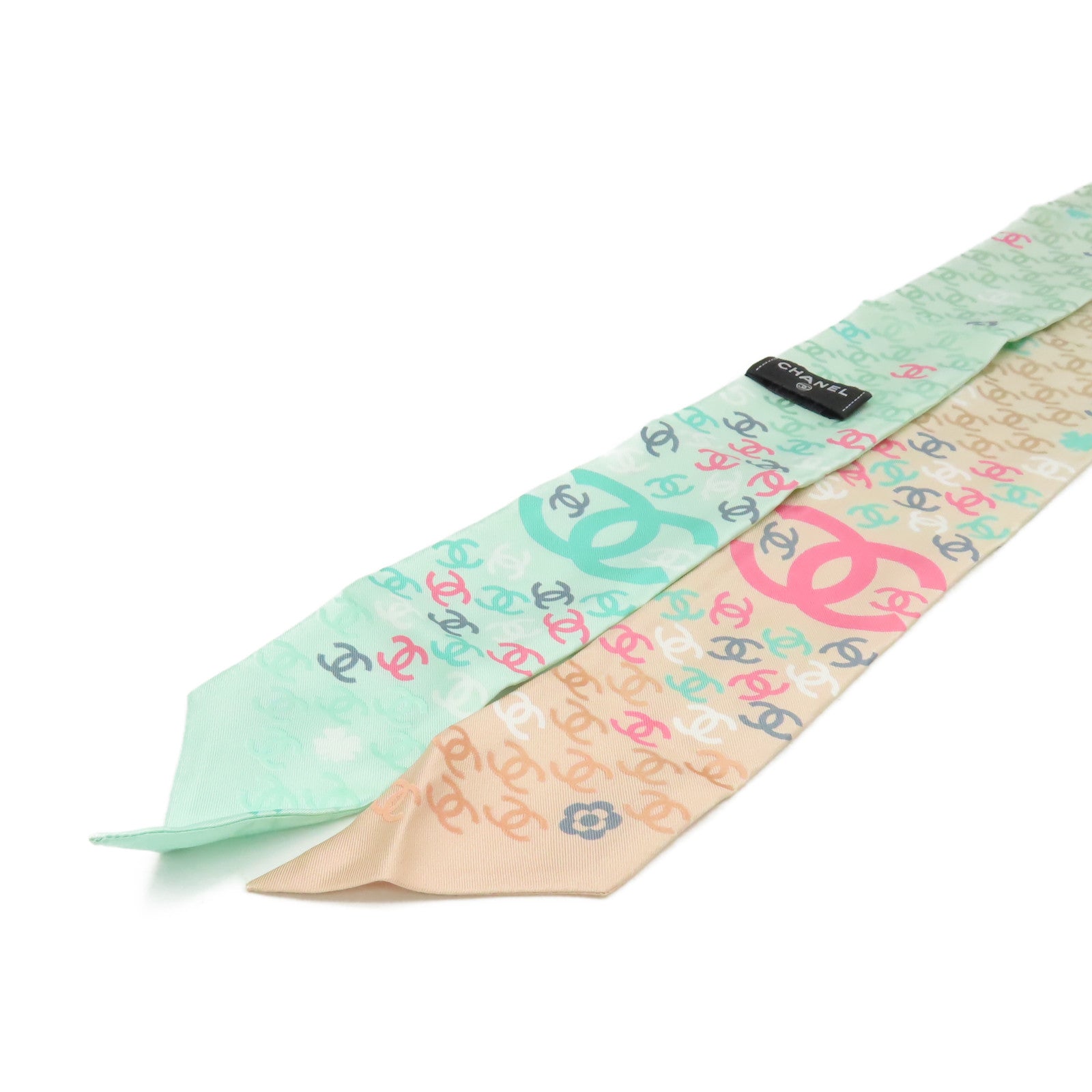 CHANEL 絲質Scarf絲巾粉紅色/淺綠色/彩色