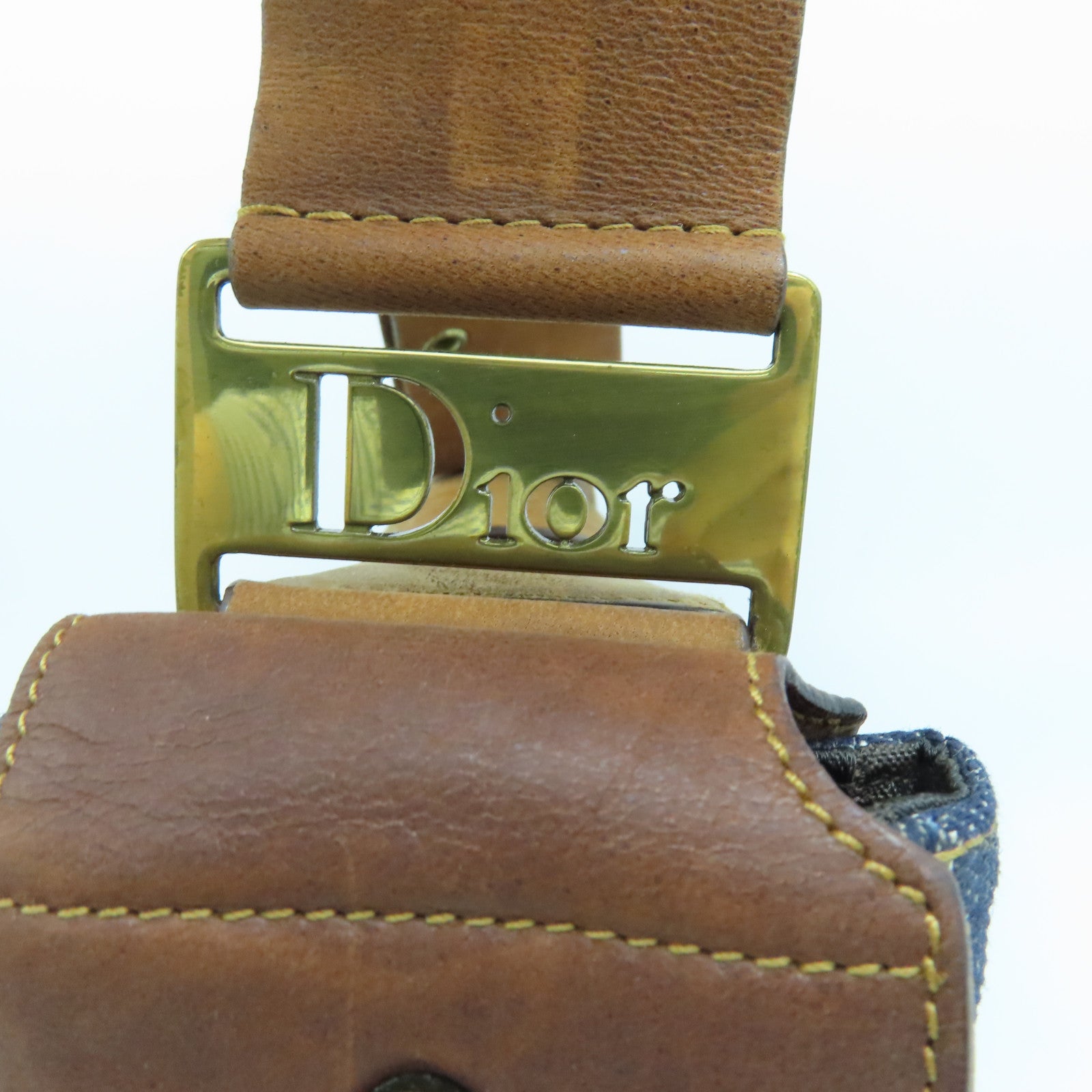 Dior 皮革牛仔布Shoulder Bag金扣肩背袋藍色