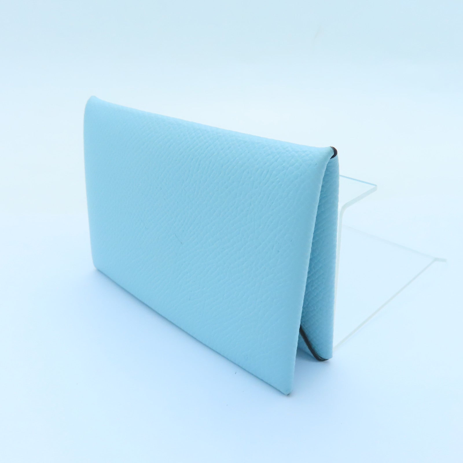 HERMES Epsom Leather Calvi Silver Buckle Card Holder Northern Blue