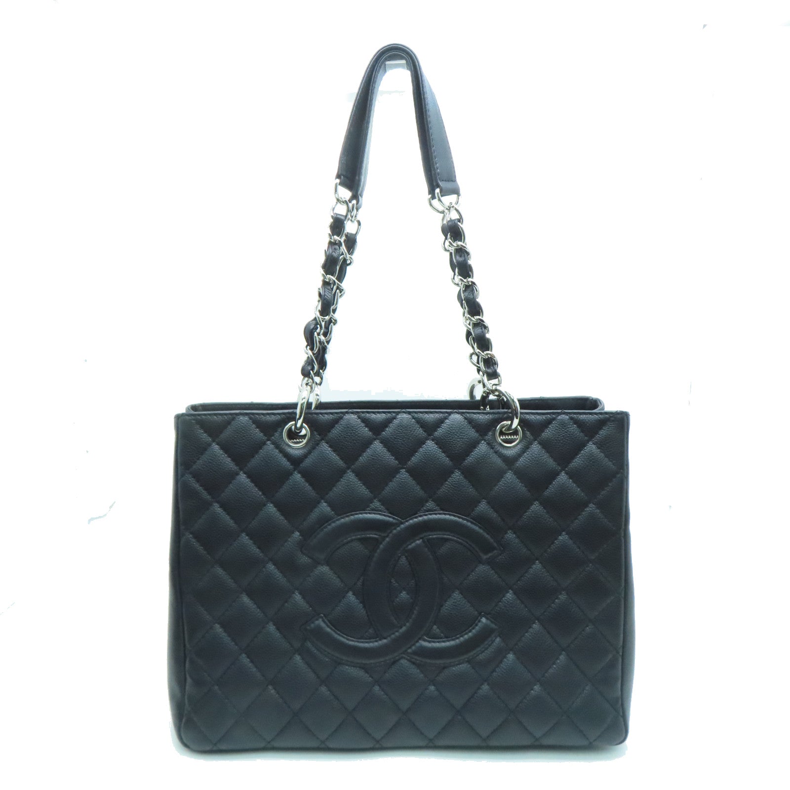 CHANEL 菱格Caviar皮革GST银扣手挽袋/肩背袋黑色