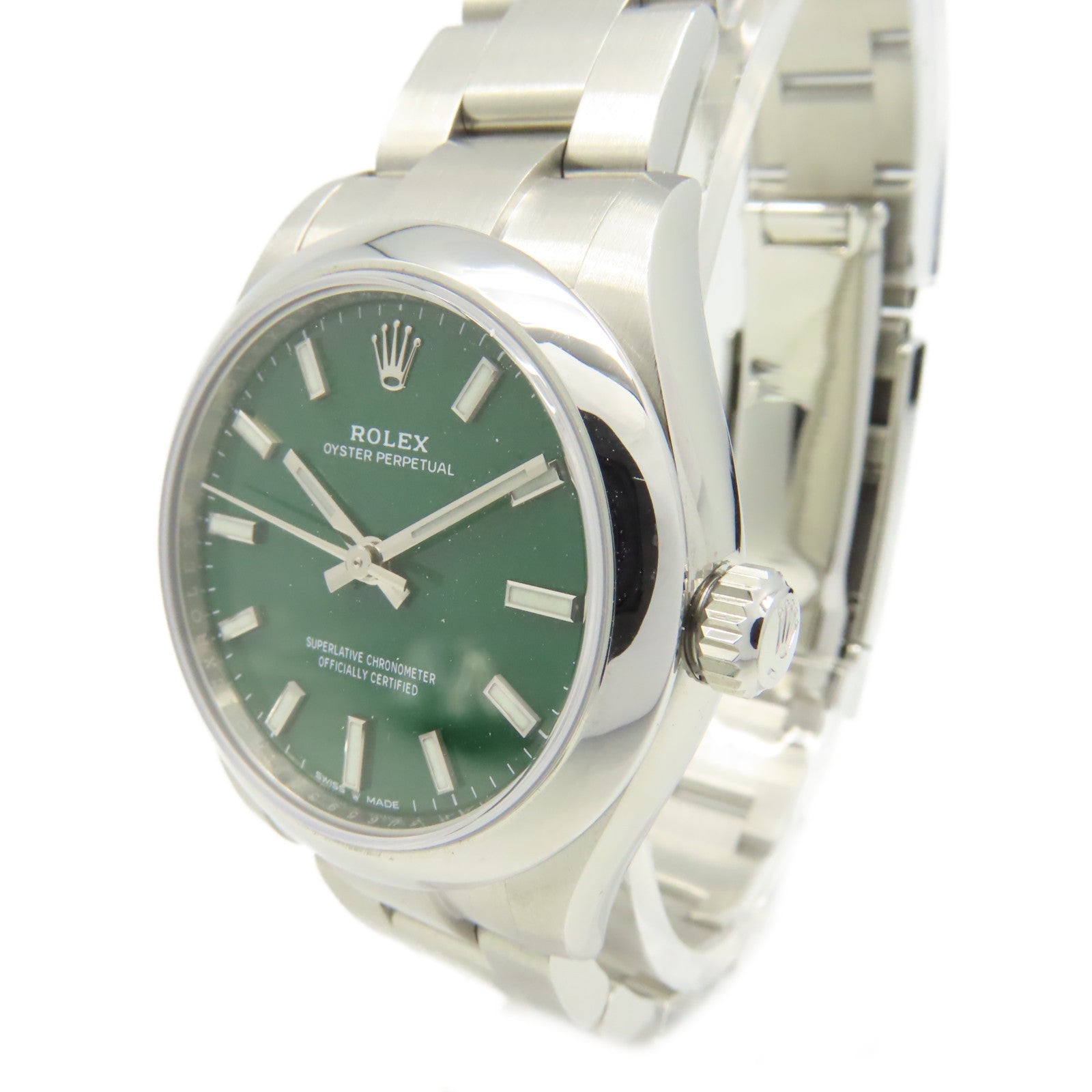 ROLEX Oyster Perpetual Watch不鏽鋼自動機芯手錶綠色/銀色