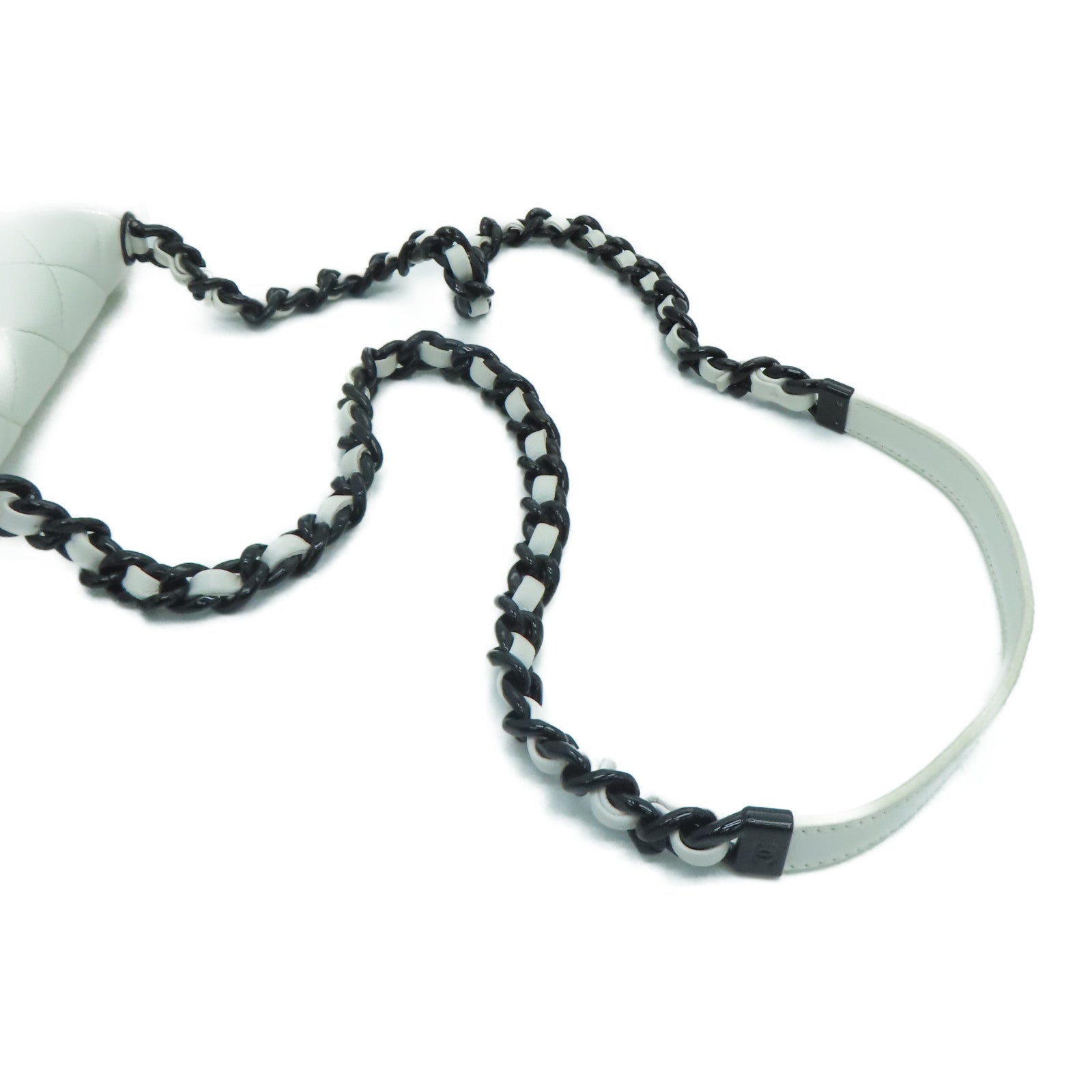 CHANEL Rhombus Caviar Chain Shoulder Bag Silver Buckle Chain Belt Shoulder Bag White