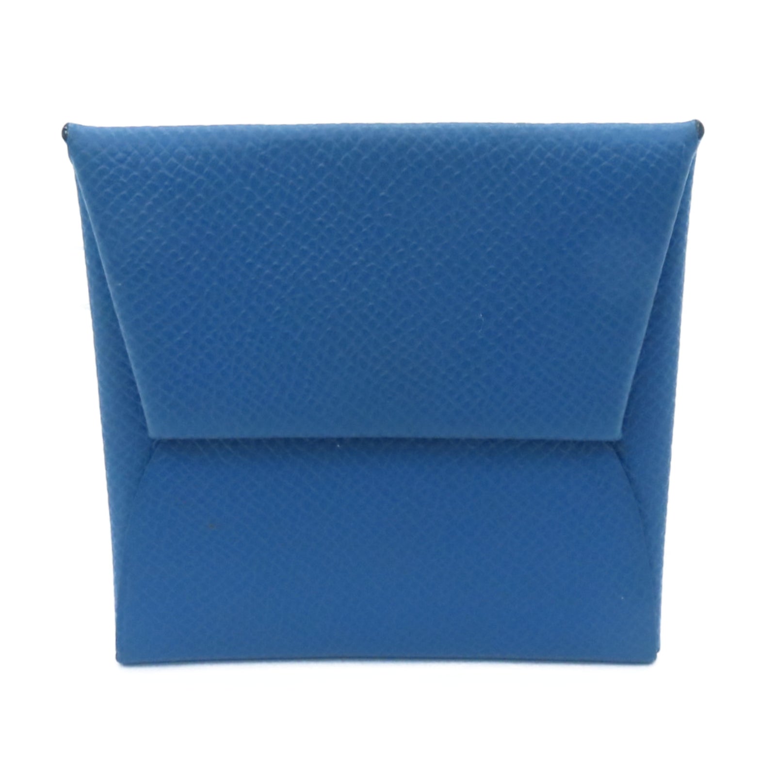 HERMES Epsom Leather Bastia Silver Buckle Coin Purse Blue