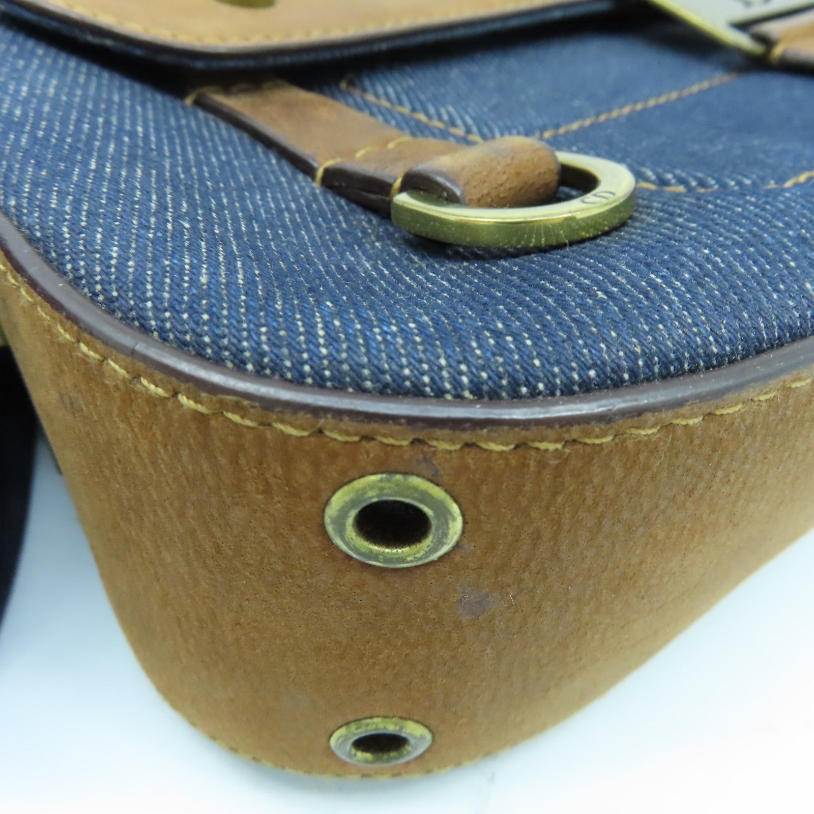 Dior 皮革牛仔布Shoulder Bag金扣肩背袋藍色