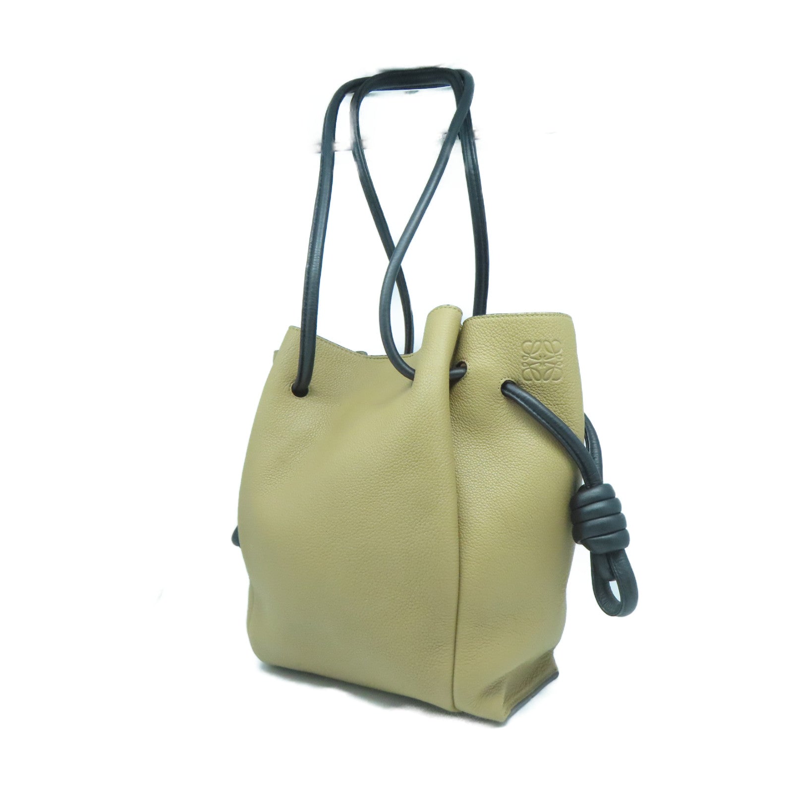 LOEWE 牛皮皮革Flamenco knot Shoulder tote bag銀扣肩背袋啡色/黑色