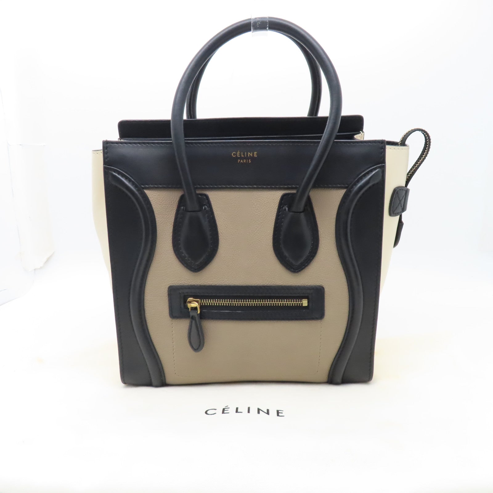 CELINE 牛皮皮革Micro Luggage金扣手挽袋黑色/米色/啡色