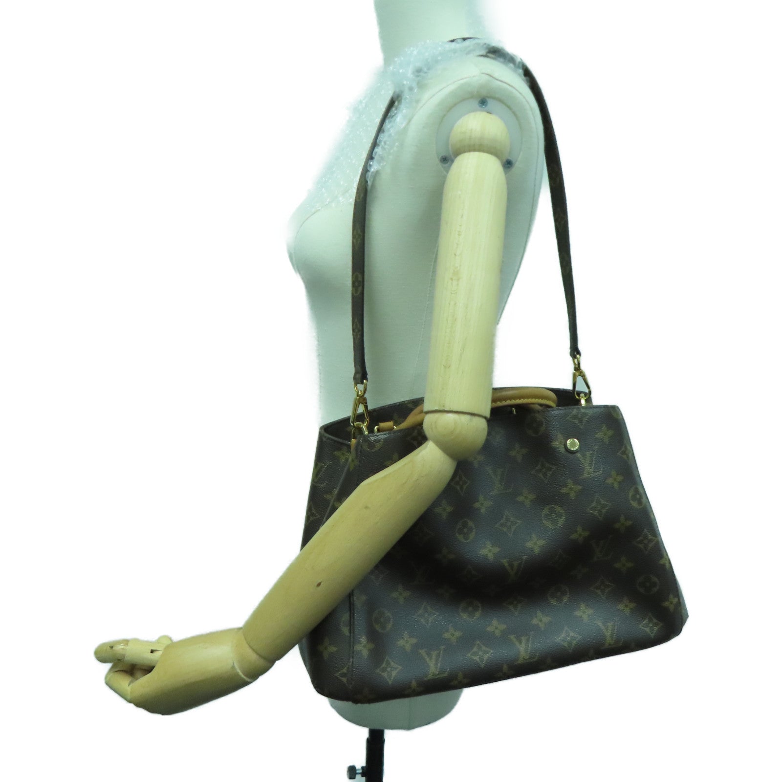LOUIS VUITTON Monogram Montaigne MM金扣手挽肩背两用袋啡色