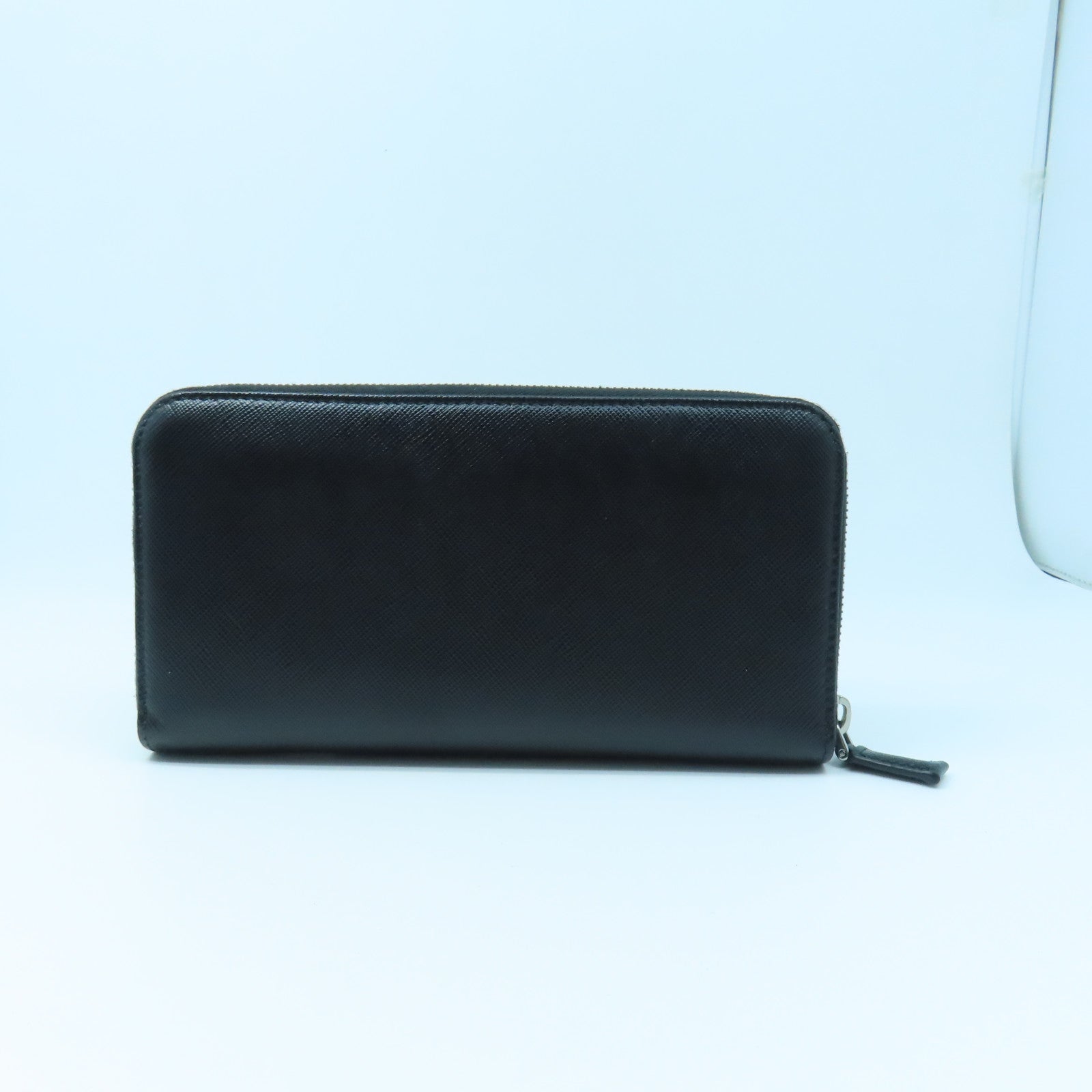 PRADA Cowhide Leather Long Wallet Silver Buckle Black/Color