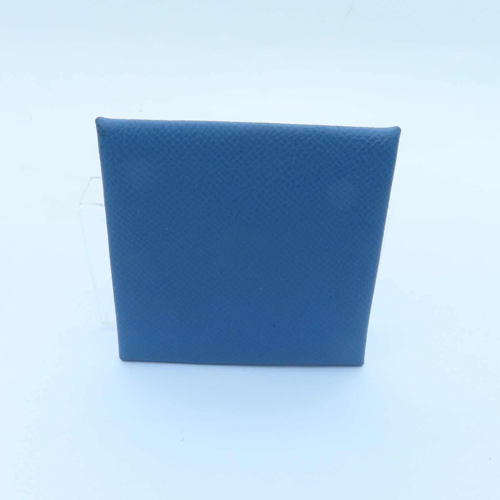 HERMES Epsom Leather Bastia Silver Buckle Coin Purse Blue