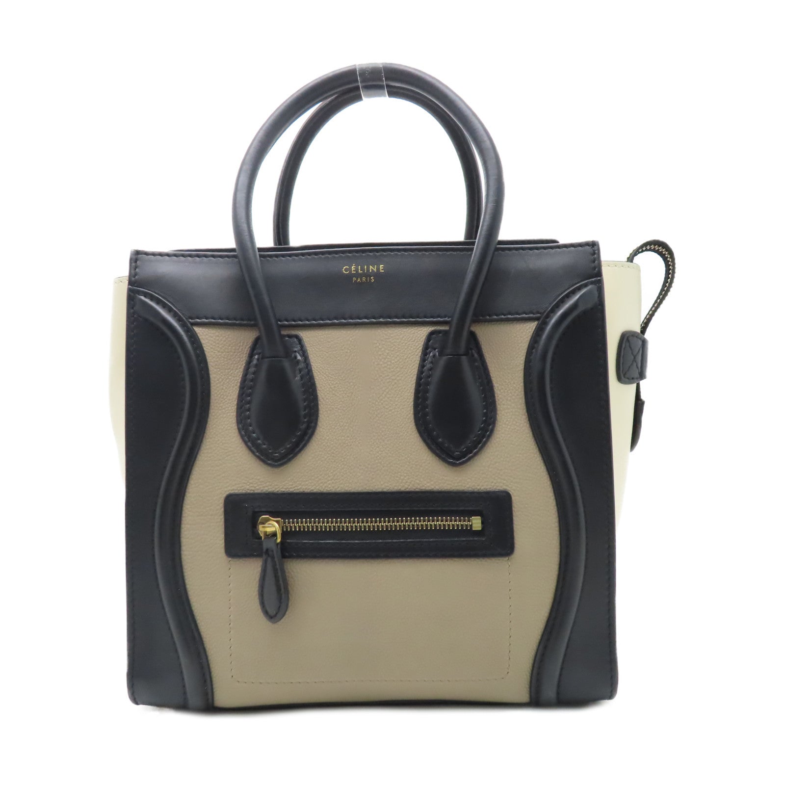 CELINE 牛皮皮革Micro Luggage金扣手挽袋黑色/米色/啡色