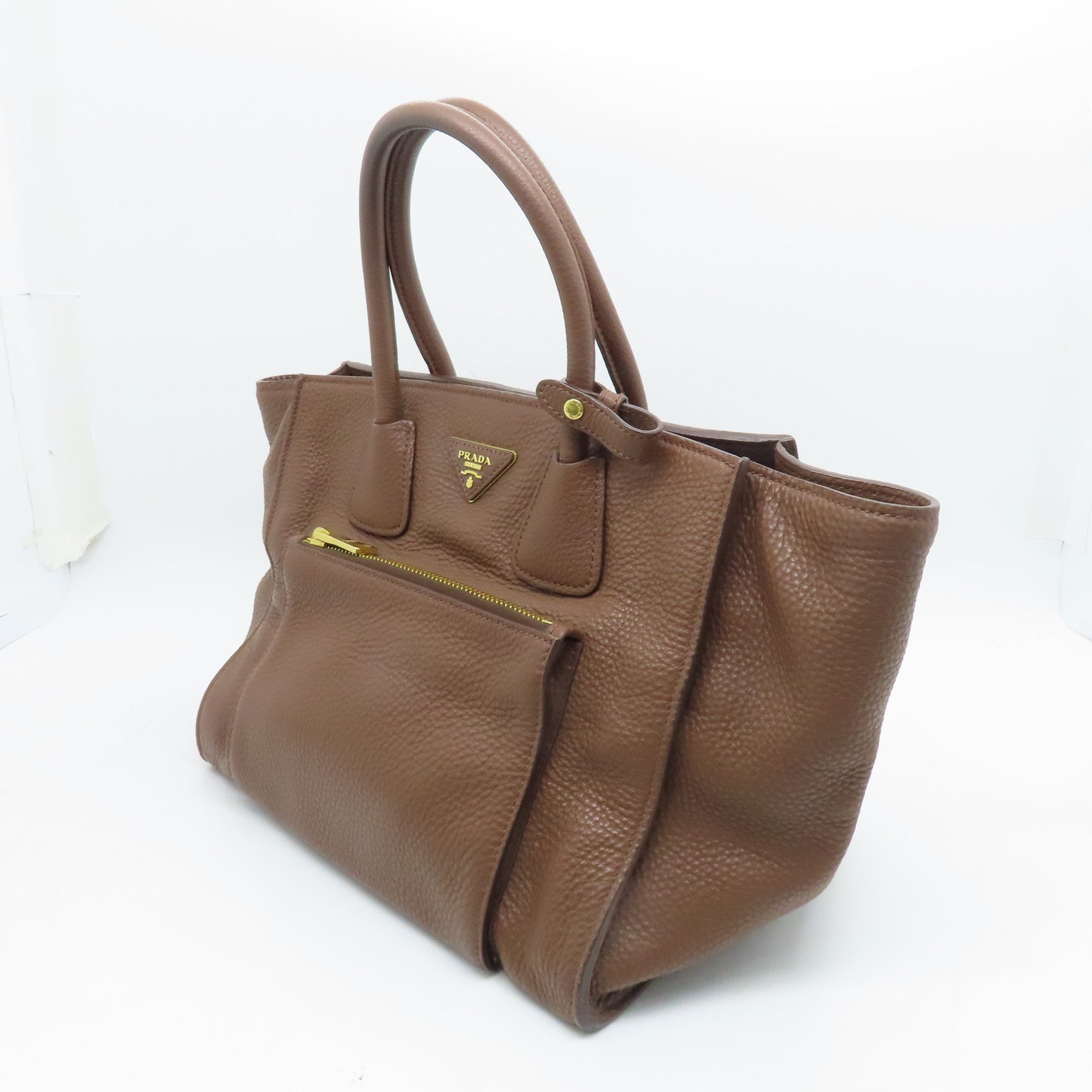 PRADA 牛皮皮革2way Shoulder Bag金扣手挽肩背兩用袋啡色