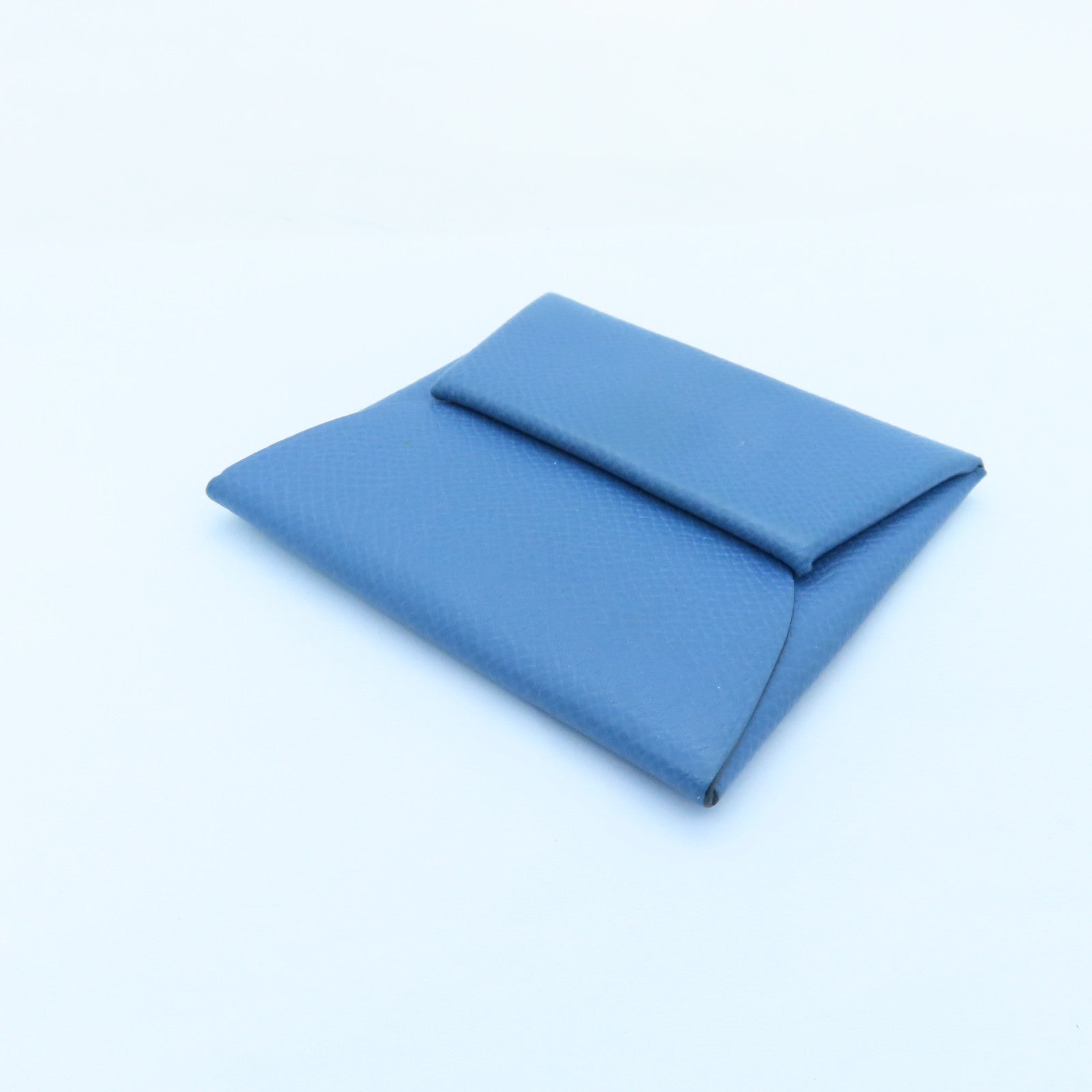 HERMES Epsom Leather Bastia Silver Buckle Coin Purse Blue