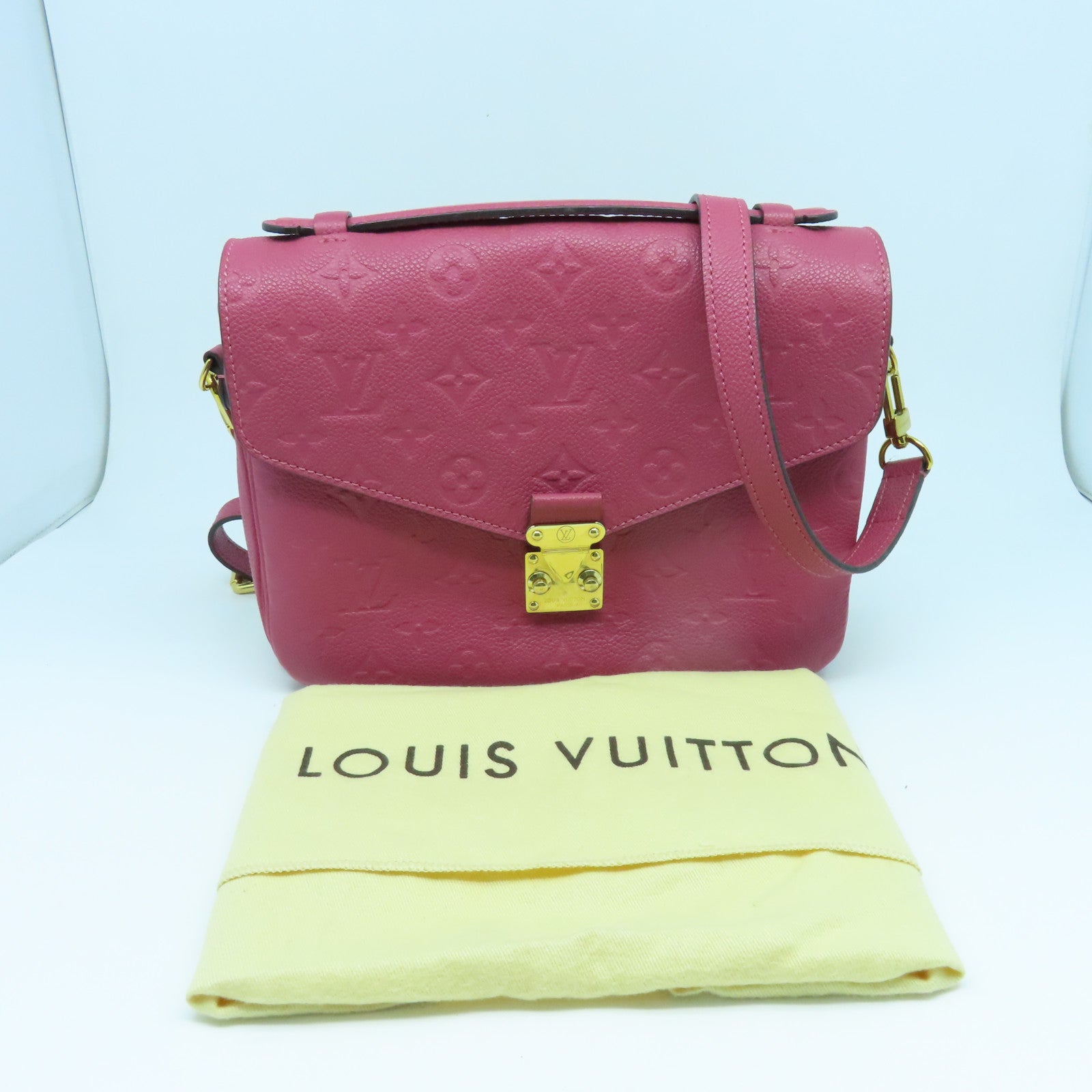 LOUIS VUITTON Monogram Empreinte Pochette Metis 2 Way Shoulder金扣肩背袋粉紅色