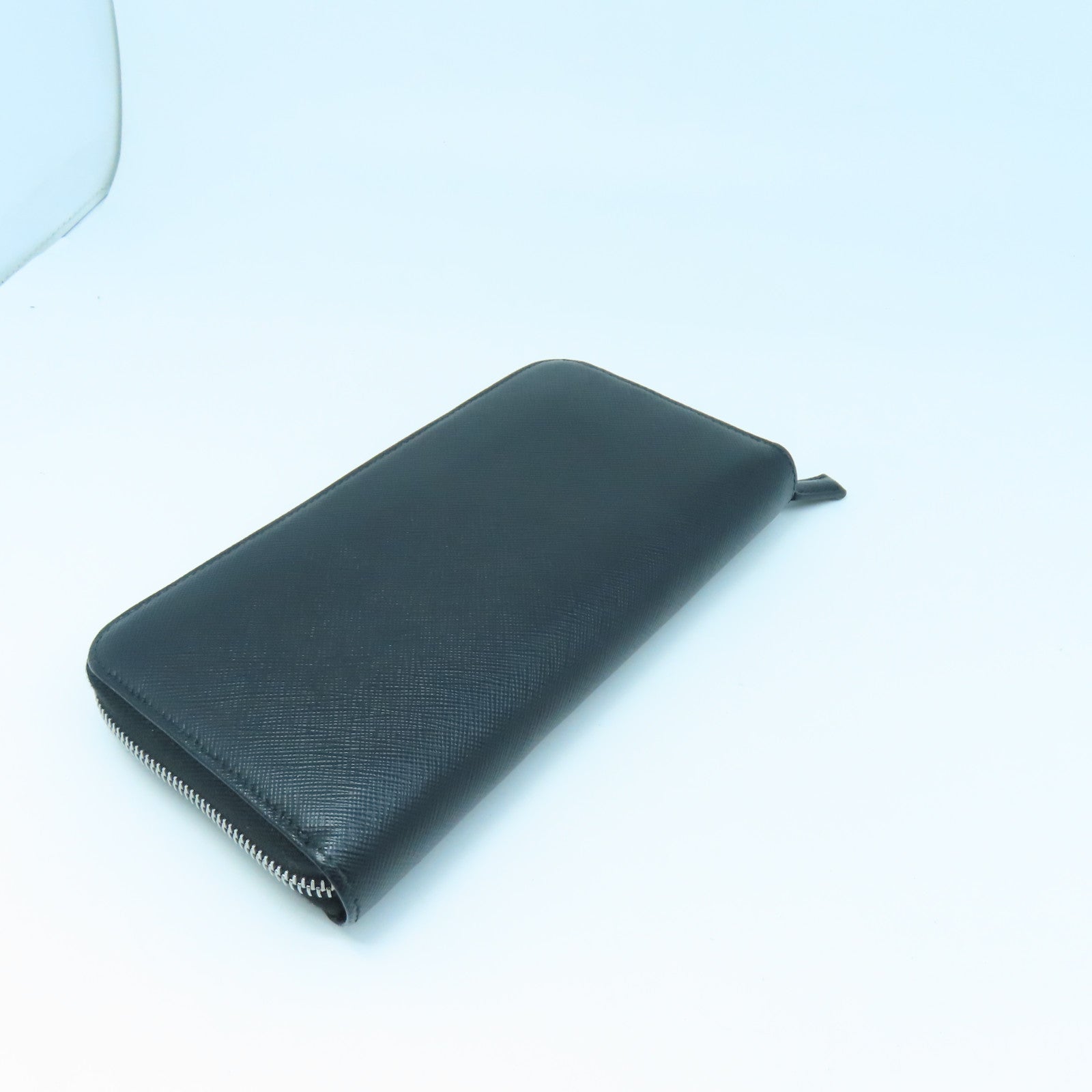 PRADA Cowhide Leather Long Wallet Silver Buckle Black/Color
