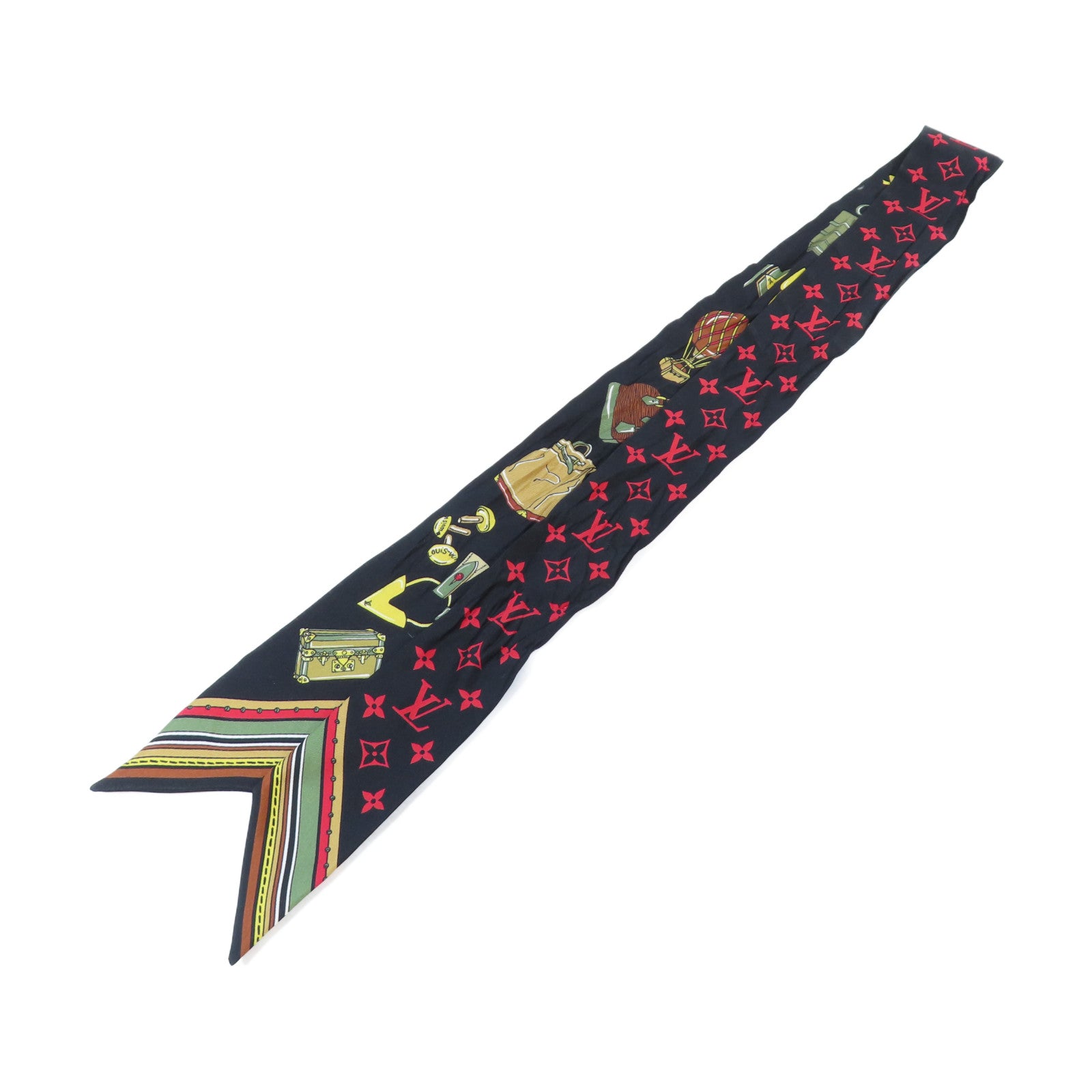LOUIS VUITTON 絲質Bandeau Scarf絲巾黑色/啡色/紅色