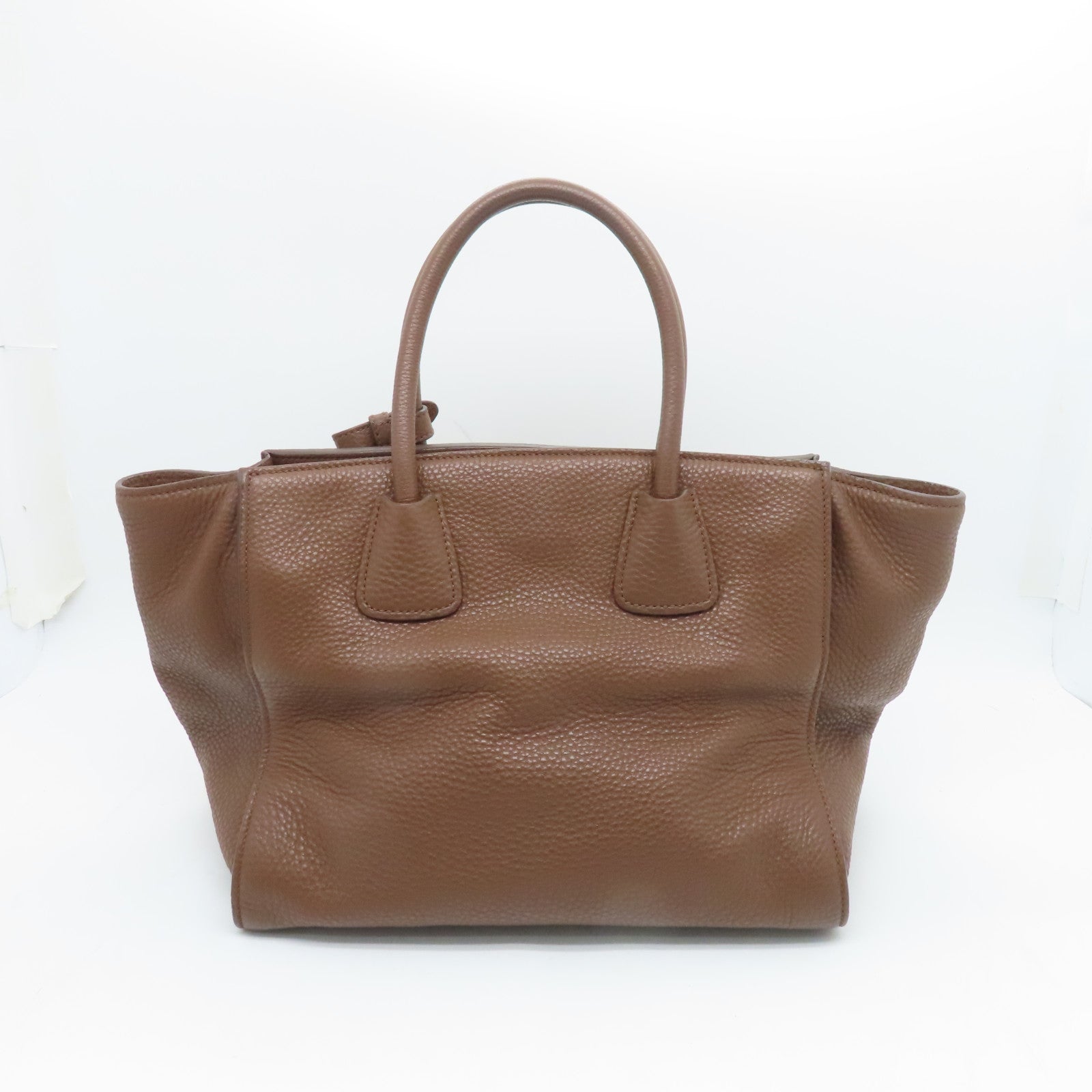 PRADA 牛皮皮革2way Shoulder Bag金扣手挽肩背兩用袋啡色