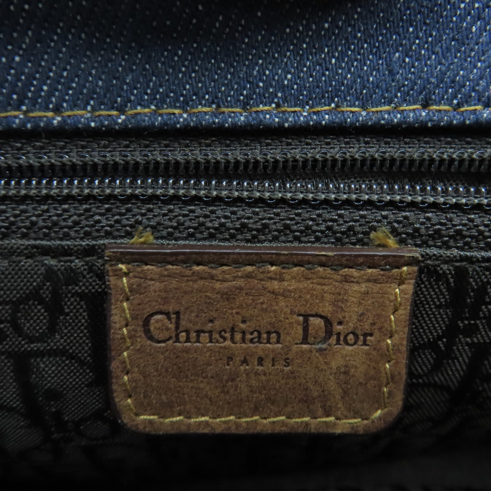 Dior 皮革牛仔布Shoulder Bag金扣肩背袋藍色