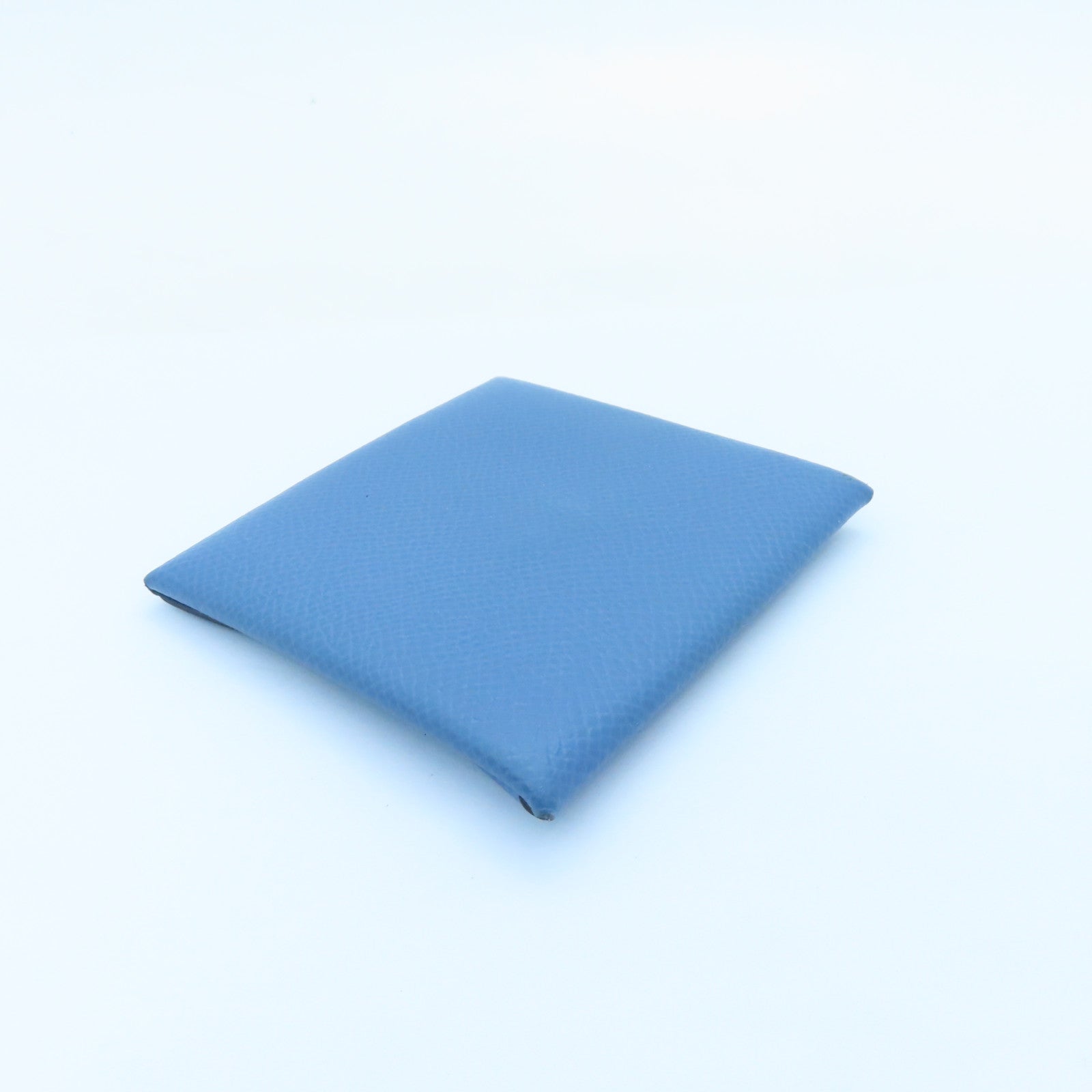 HERMES Epsom Leather Bastia Silver Buckle Coin Purse Blue