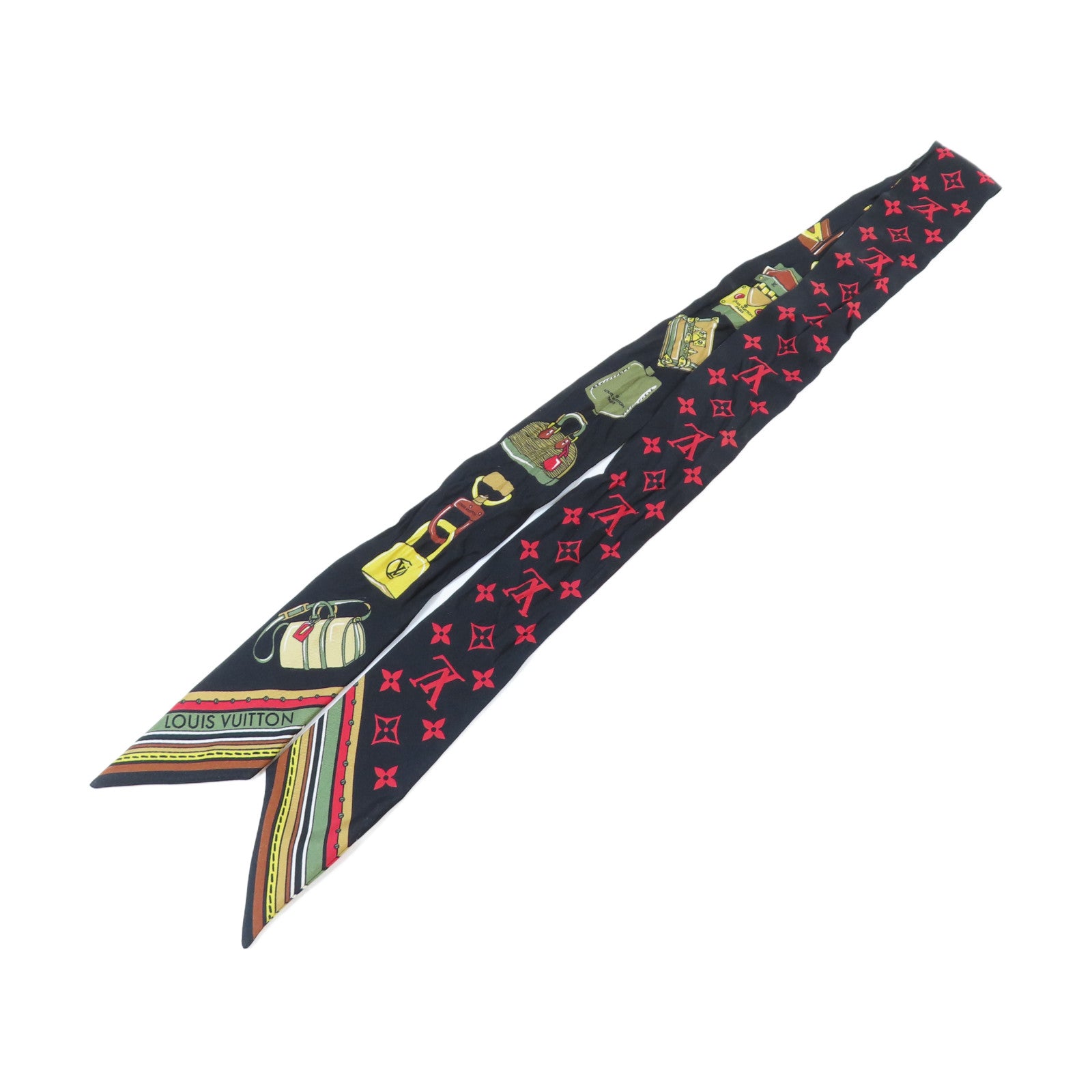 LOUIS VUITTON 絲質Bandeau Scarf絲巾黑色/啡色/紅色