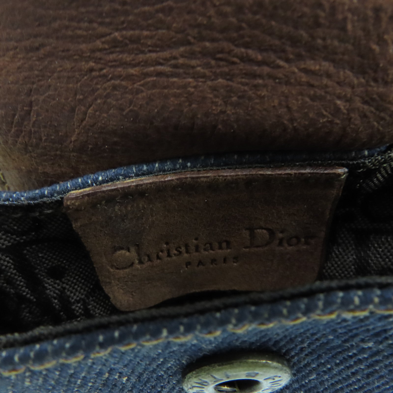 Dior 皮革牛仔布Shoulder Bag金扣肩背袋藍色