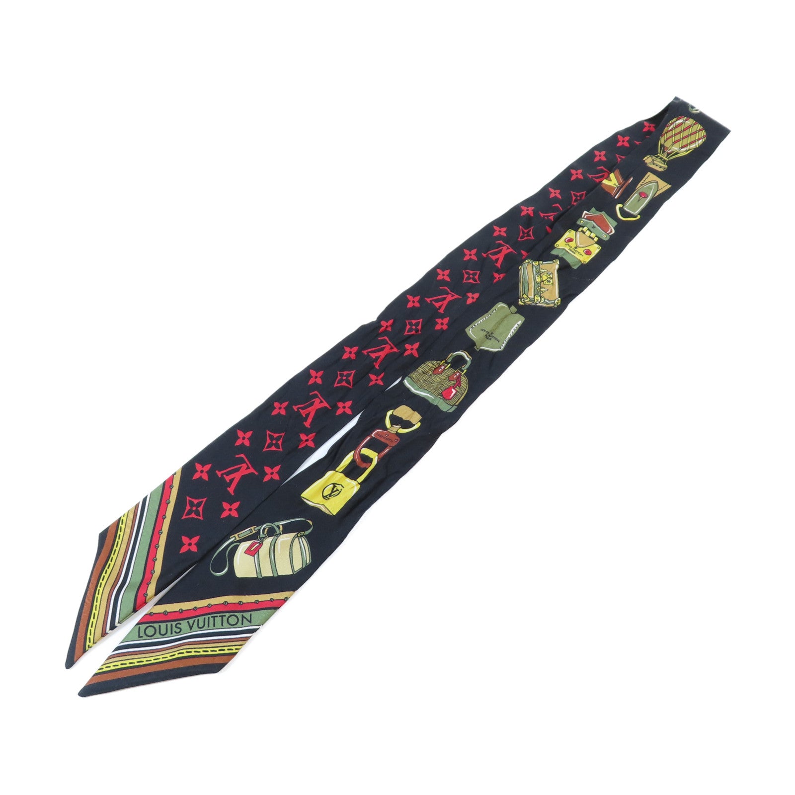 LOUIS VUITTON 絲質Bandeau Scarf絲巾黑色/啡色/紅色