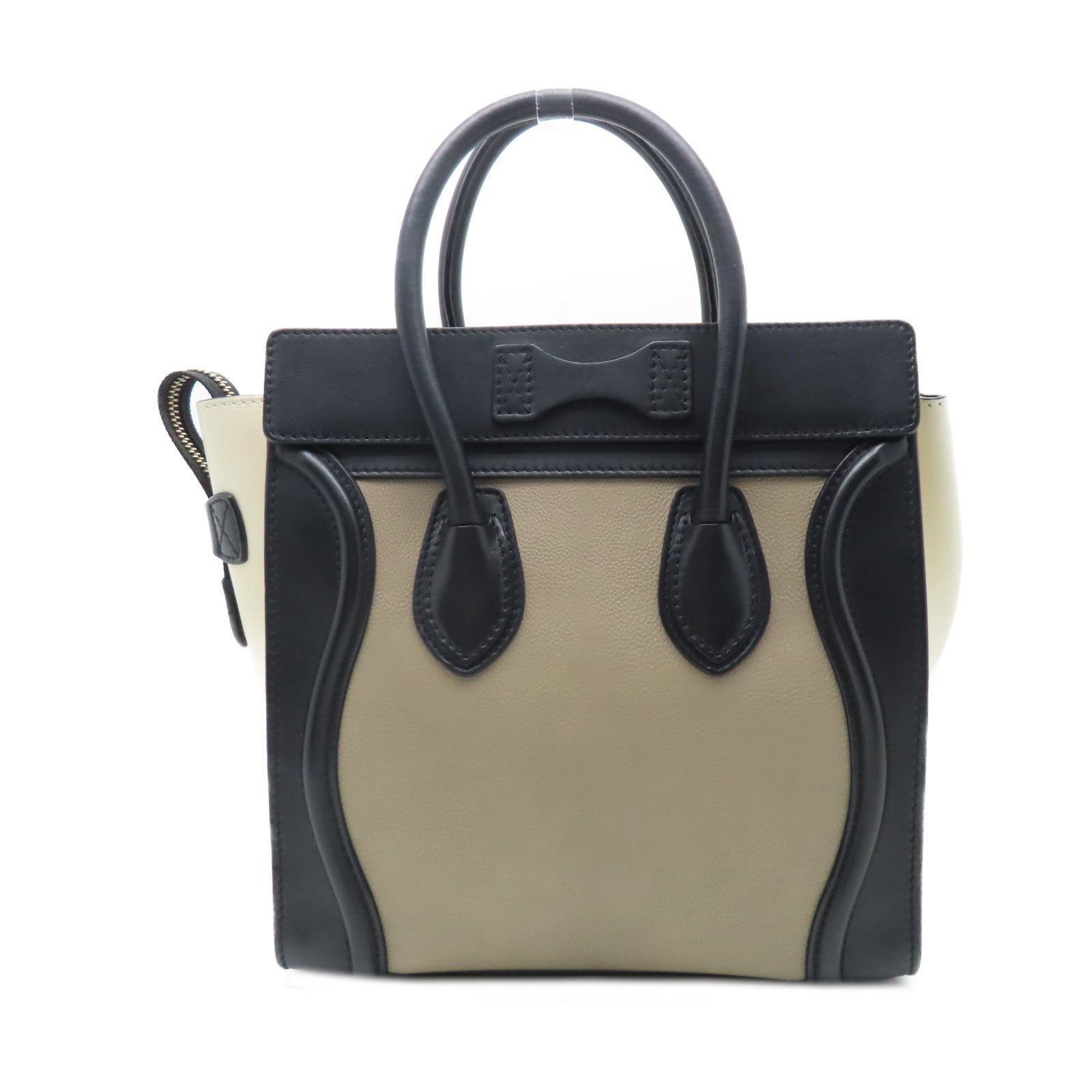 CELINE 牛皮皮革Micro Luggage金扣手挽袋黑色/米色/啡色