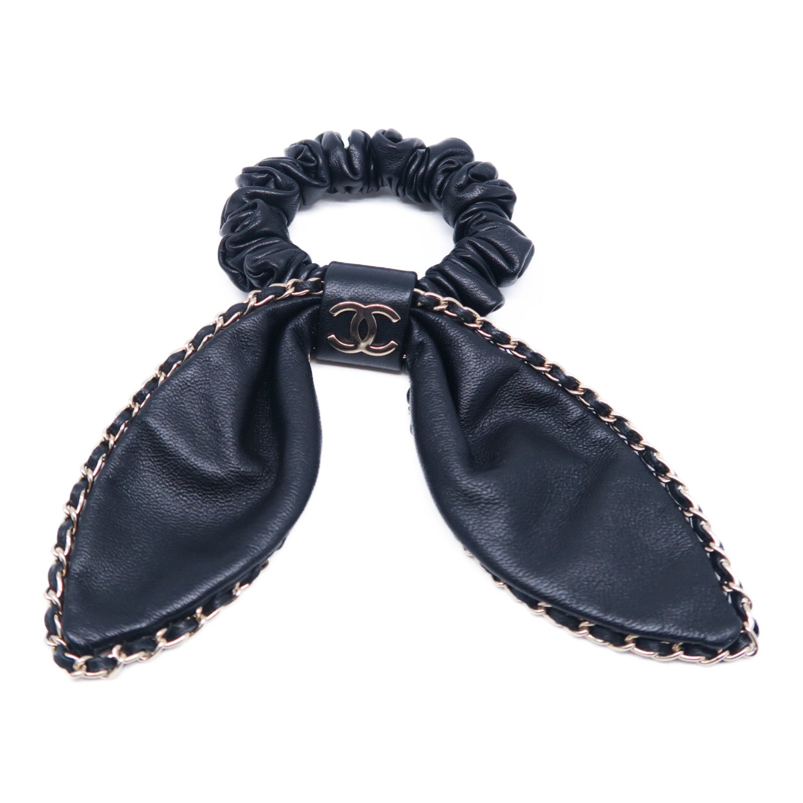 CHANEL 羊皮皮革Hair Tie髮圈黑色