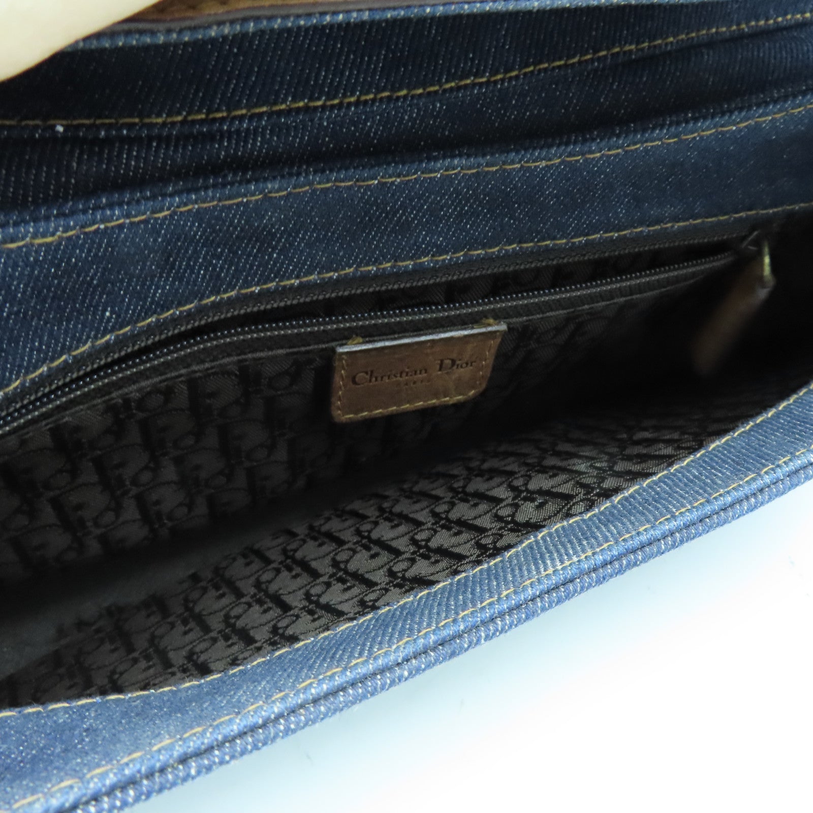 Dior 皮革牛仔布Shoulder Bag金扣肩背袋藍色