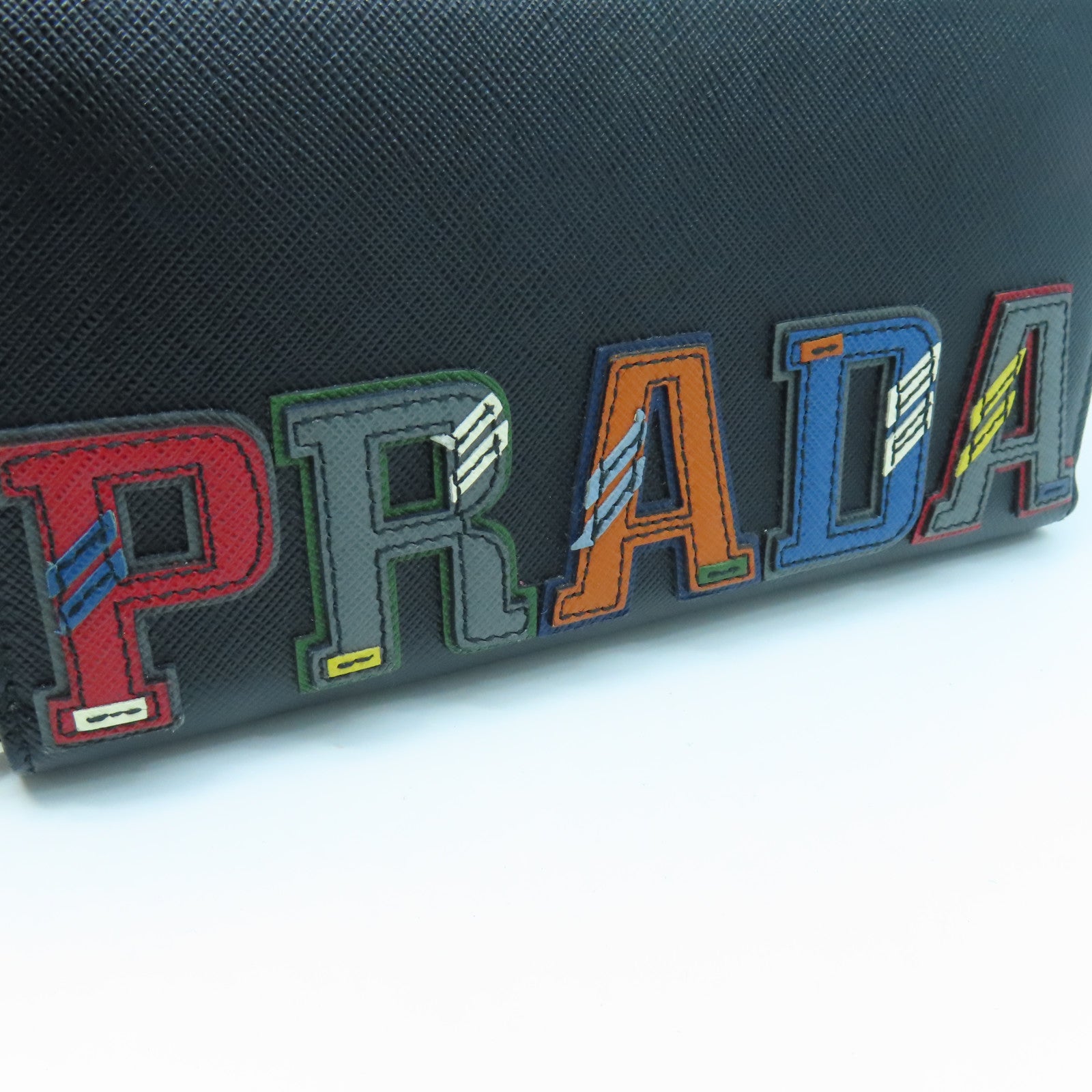 PRADA Cowhide Leather Long Wallet Silver Buckle Black/Color