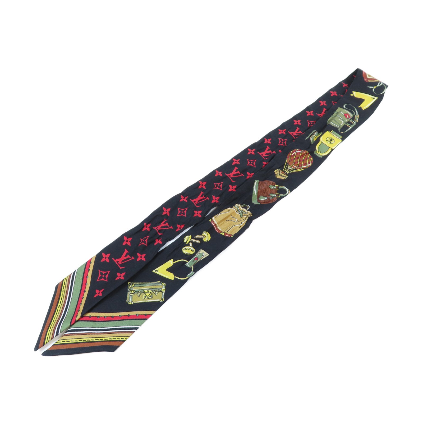 LOUIS VUITTON 絲質Bandeau Scarf絲巾黑色/啡色/紅色