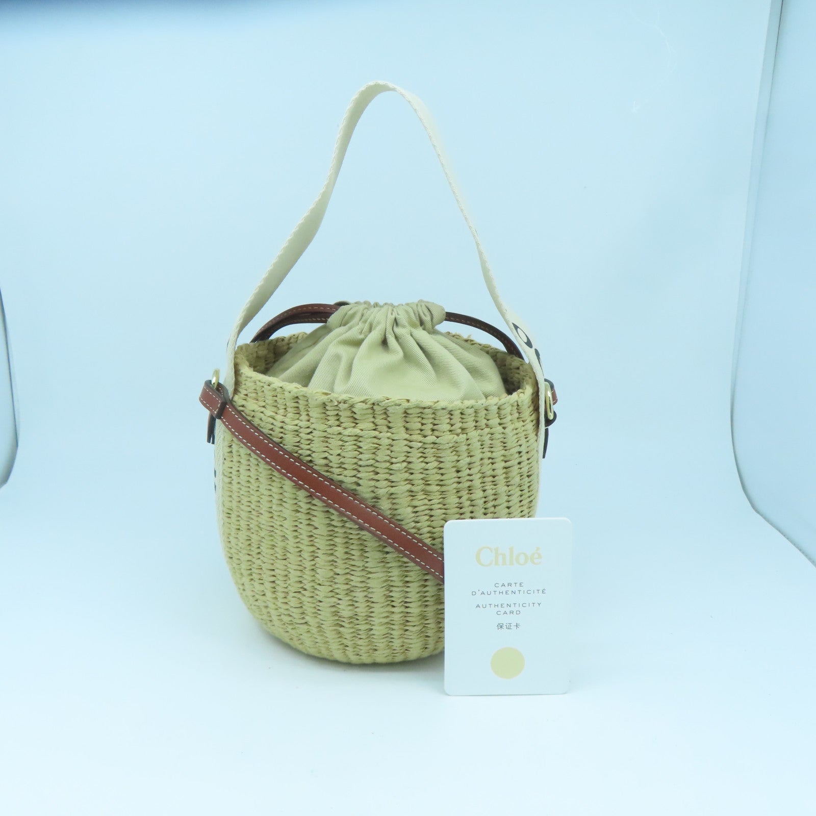Chloe 拉菲草Woody Saffia Basket Bag金扣肩背袋米色/啡色
