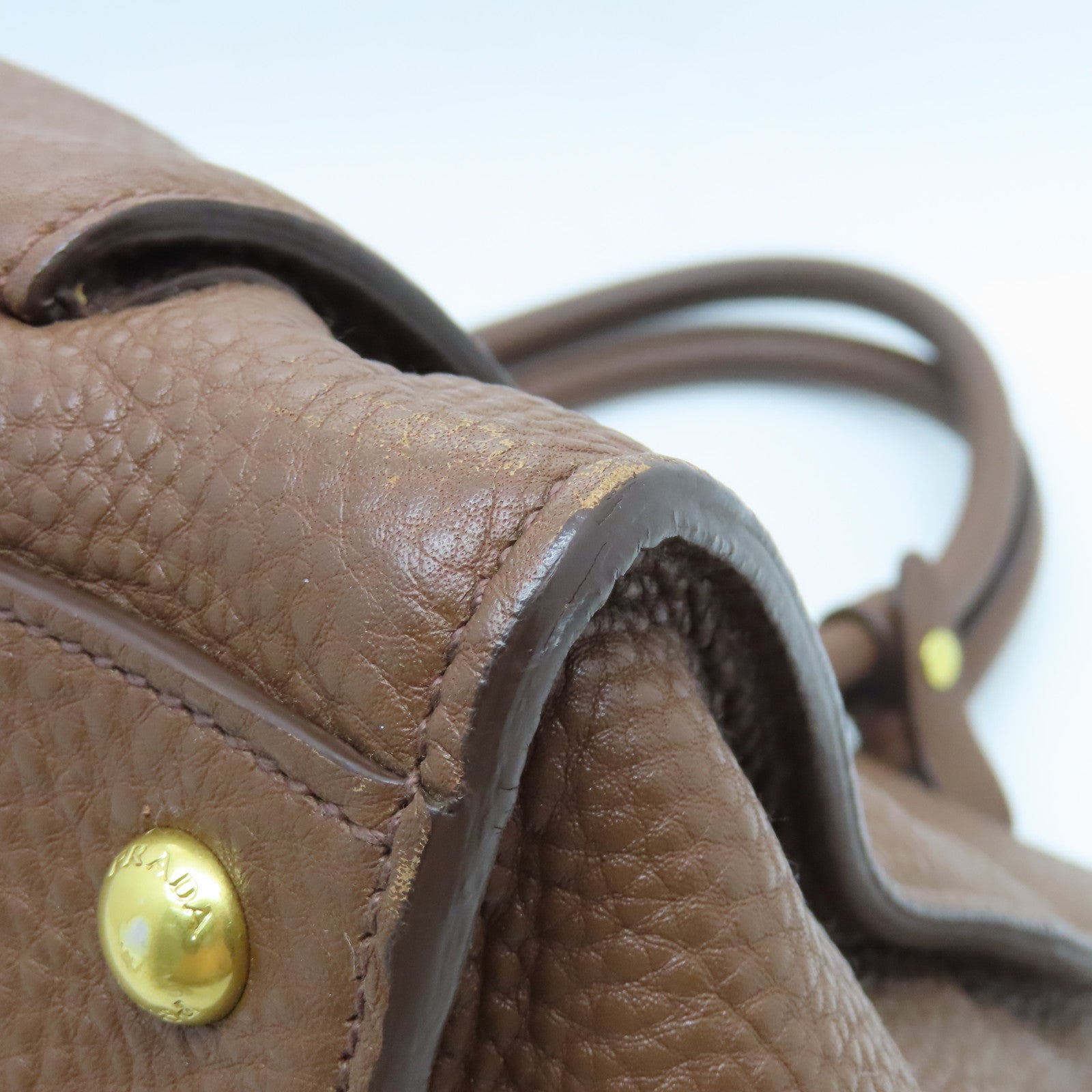 PRADA 牛皮皮革2way Shoulder Bag金扣手挽肩背兩用袋啡色