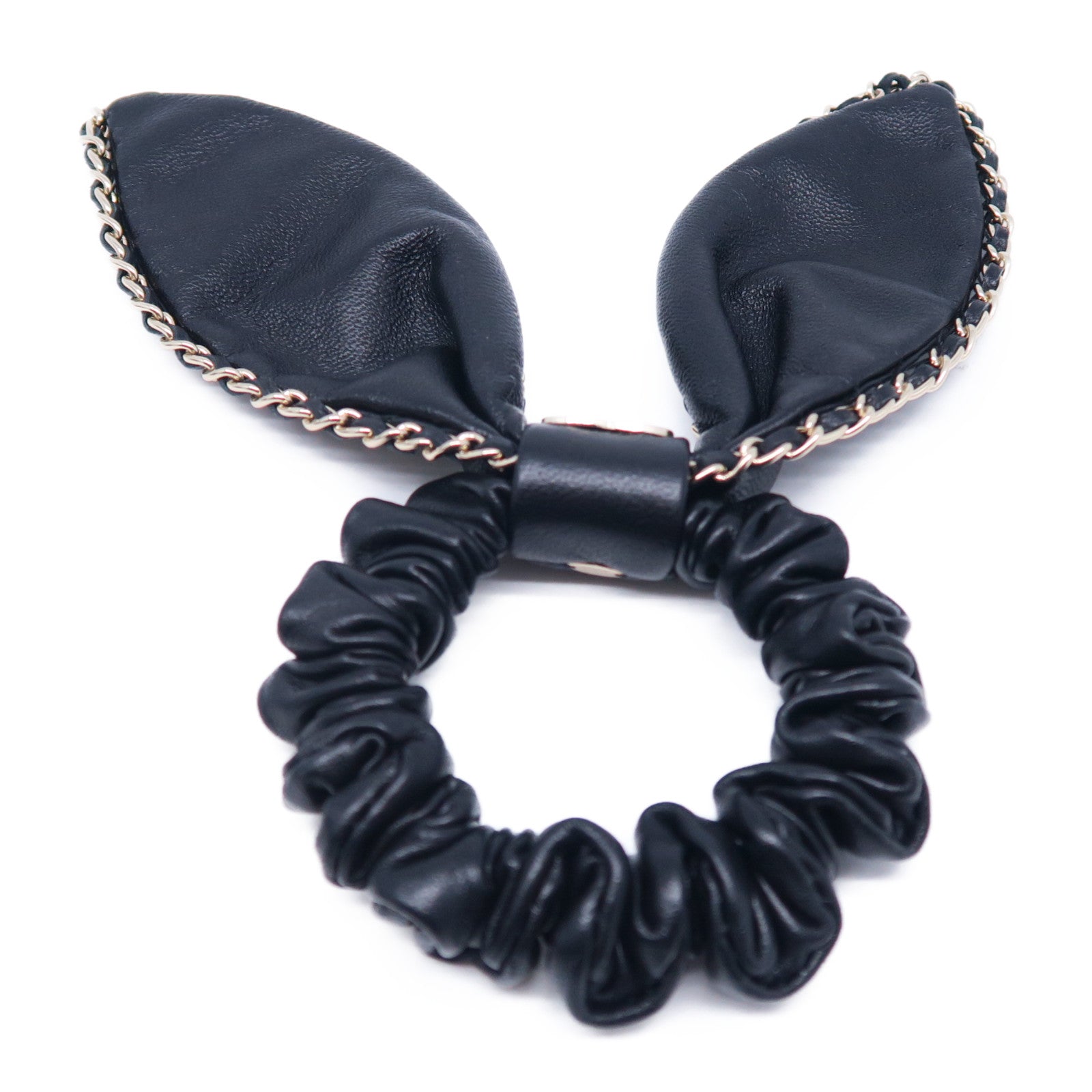 CHANEL 羊皮皮革Hair Tie髮圈黑色