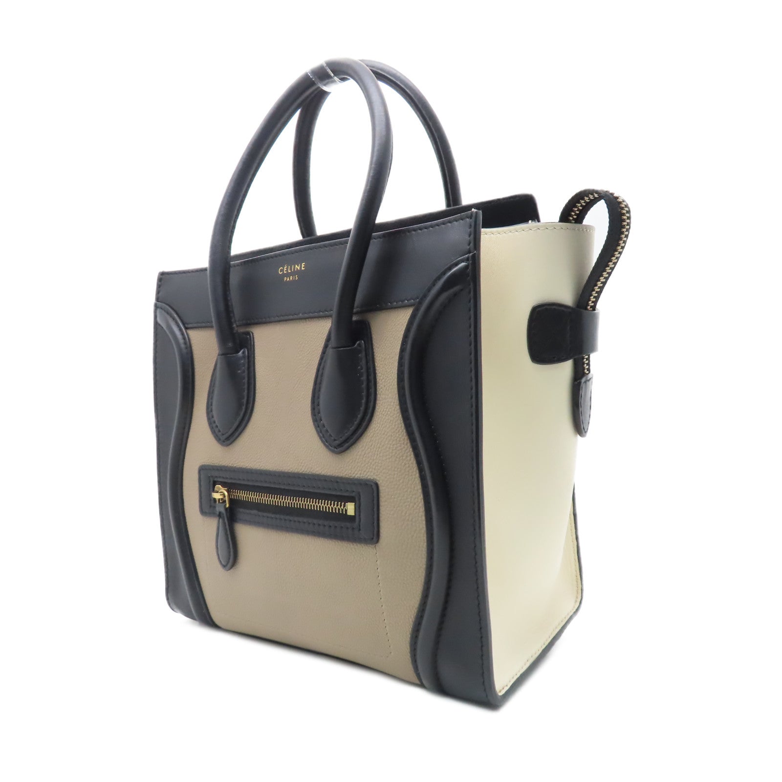 CELINE 牛皮皮革Micro Luggage金扣手挽袋黑色/米色/啡色