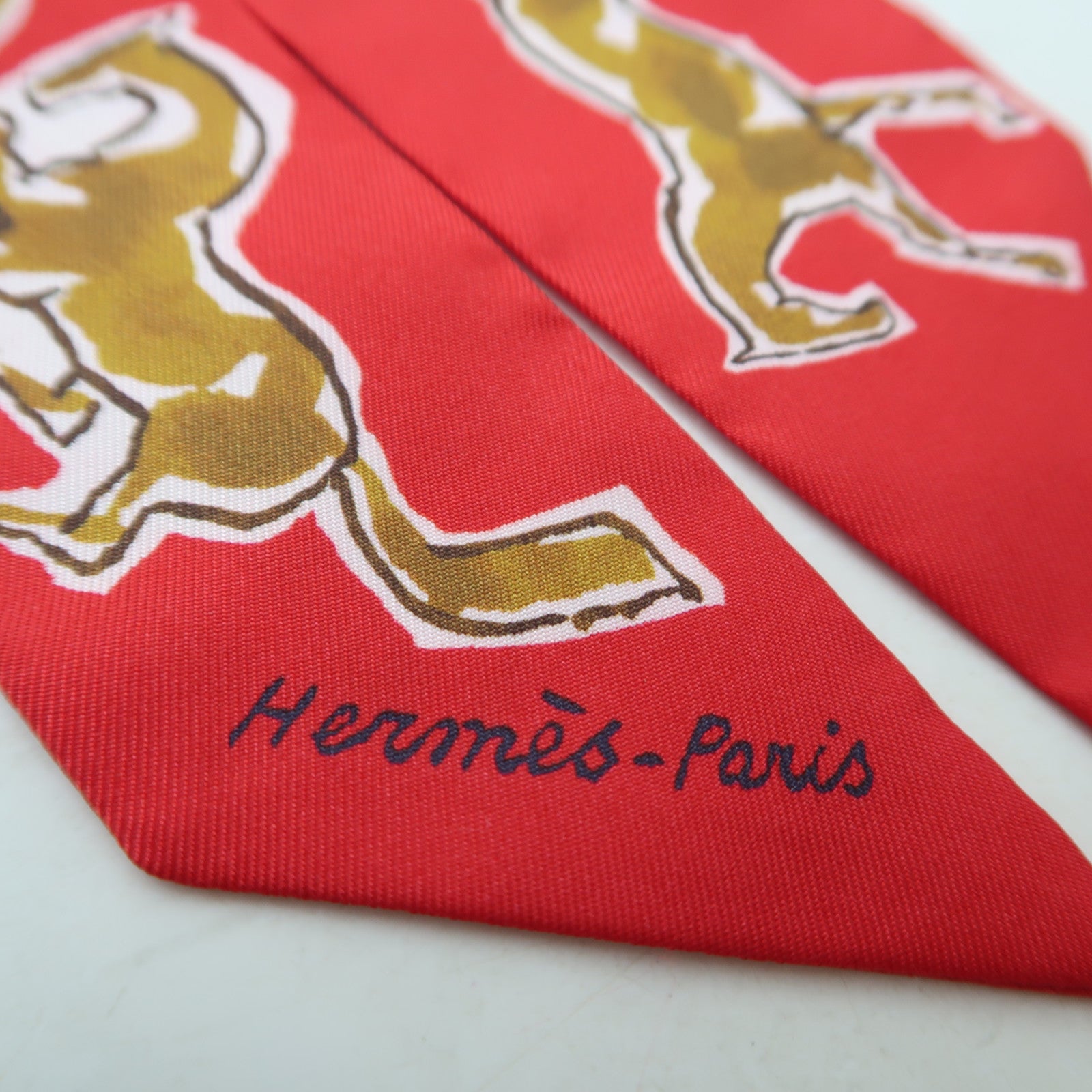 HERMES 絲質Twilly絲巾紅色