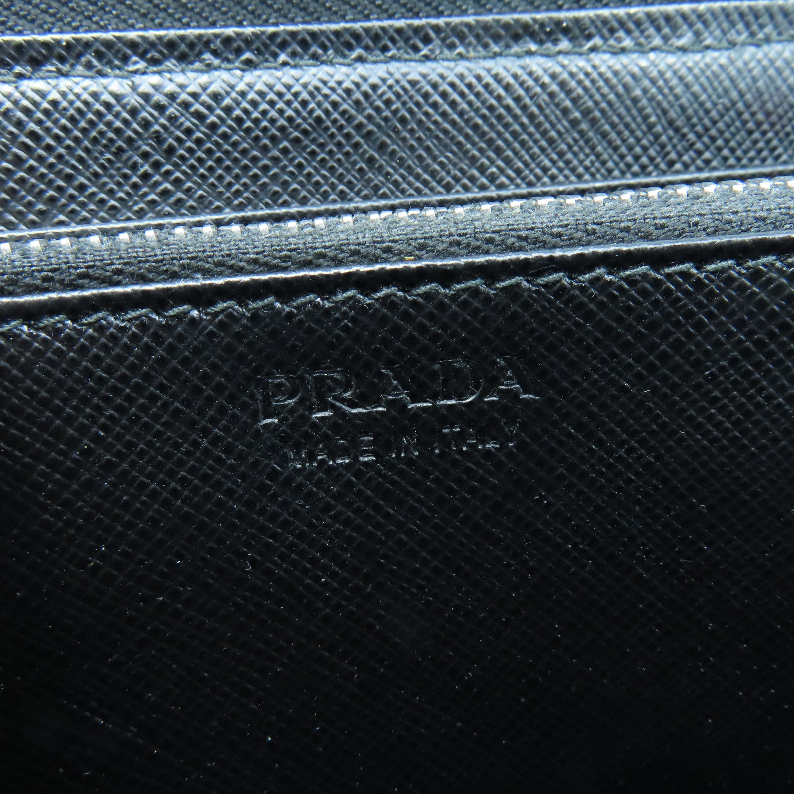 PRADA Cowhide Leather Long Wallet Silver Buckle Black/Color