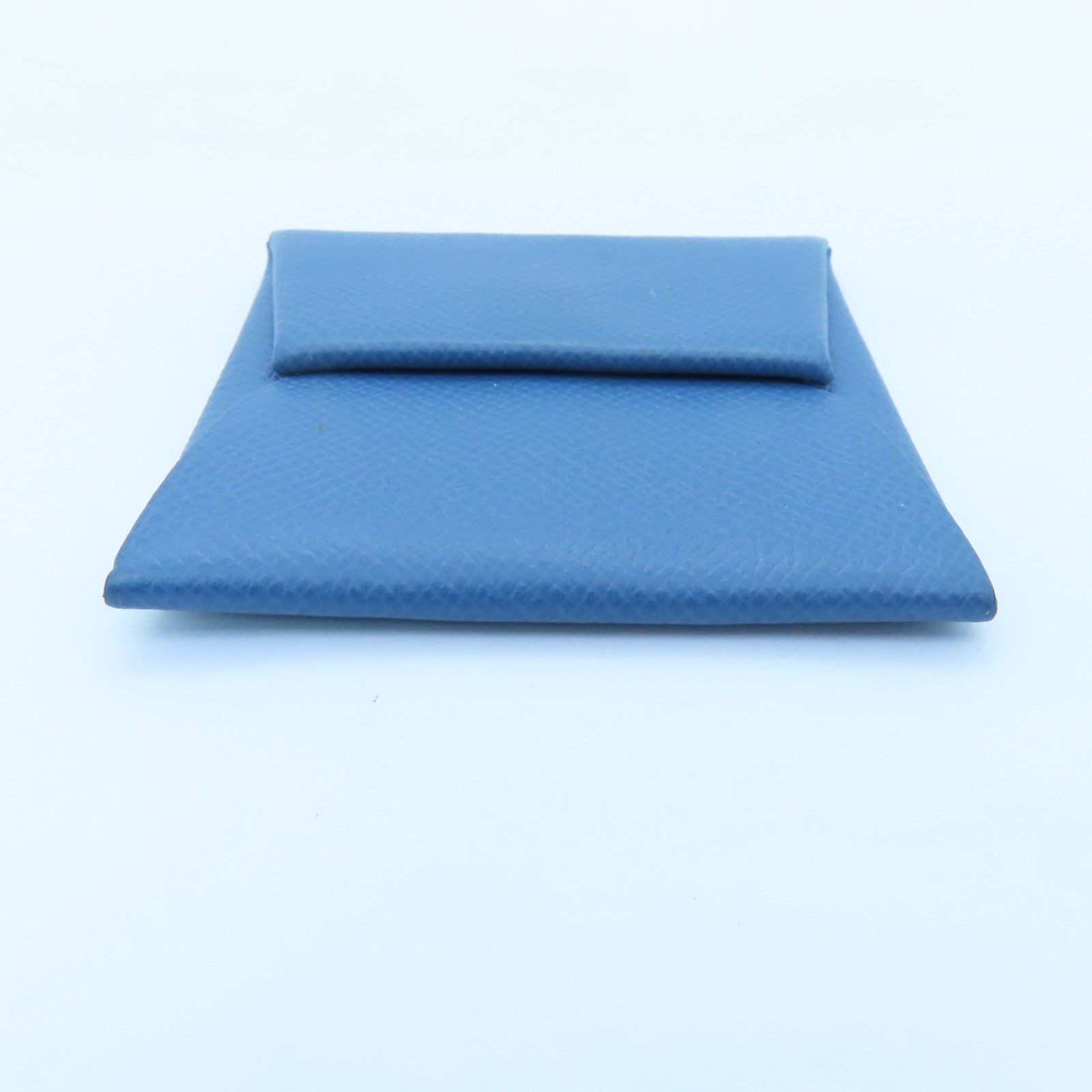 HERMES Epsom Leather Bastia Silver Buckle Coin Purse Blue
