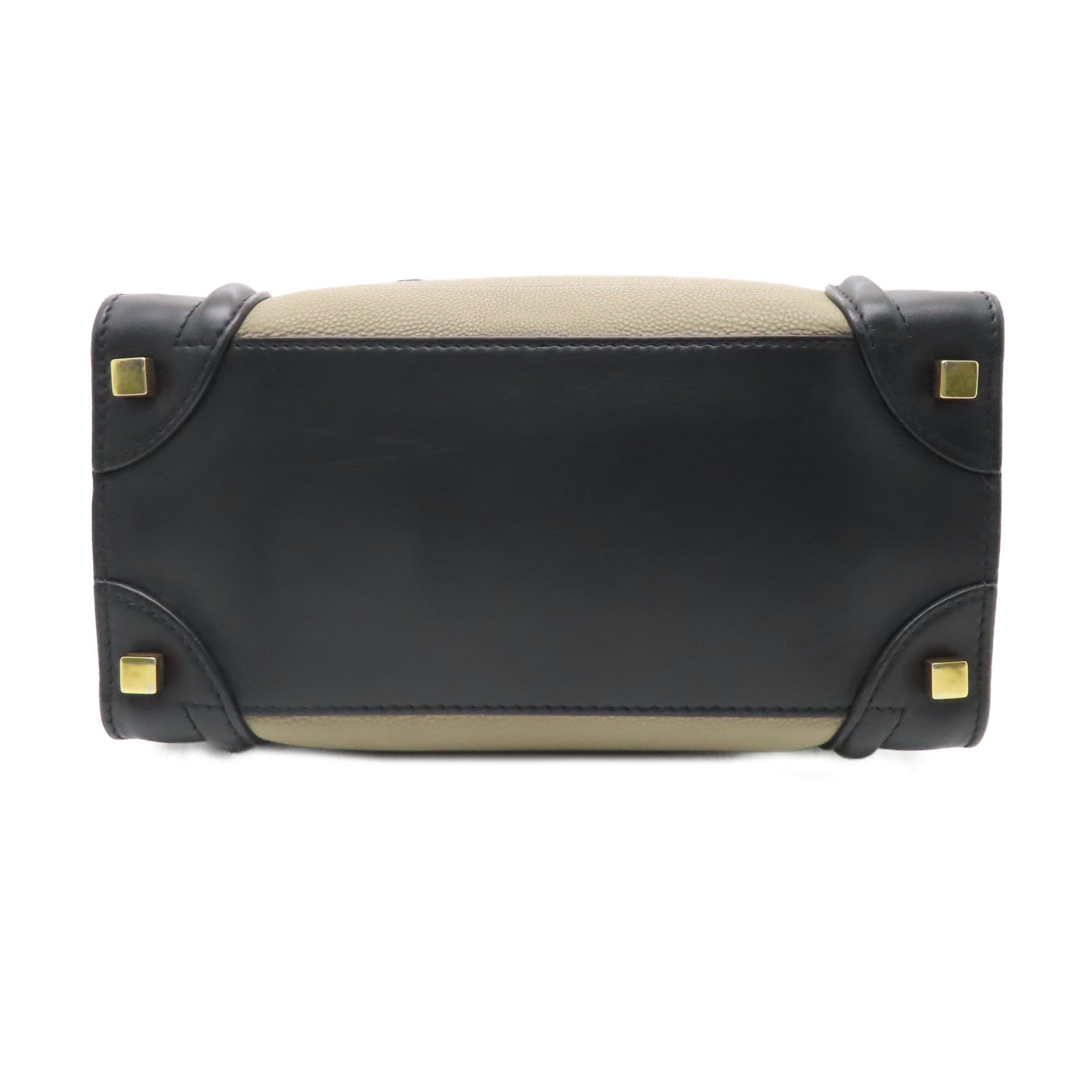 CELINE 牛皮皮革Micro Luggage金扣手挽袋黑色/米色/啡色