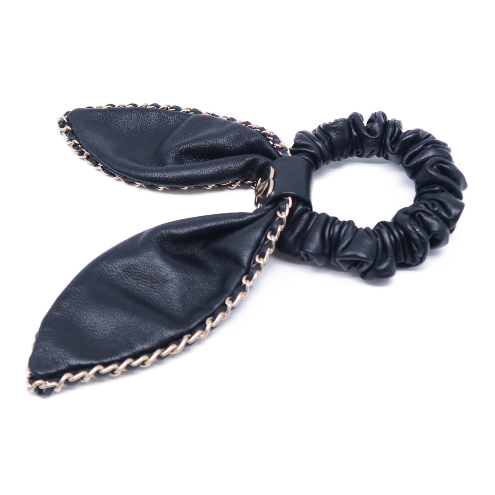 CHANEL 羊皮皮革Hair Tie髮圈黑色