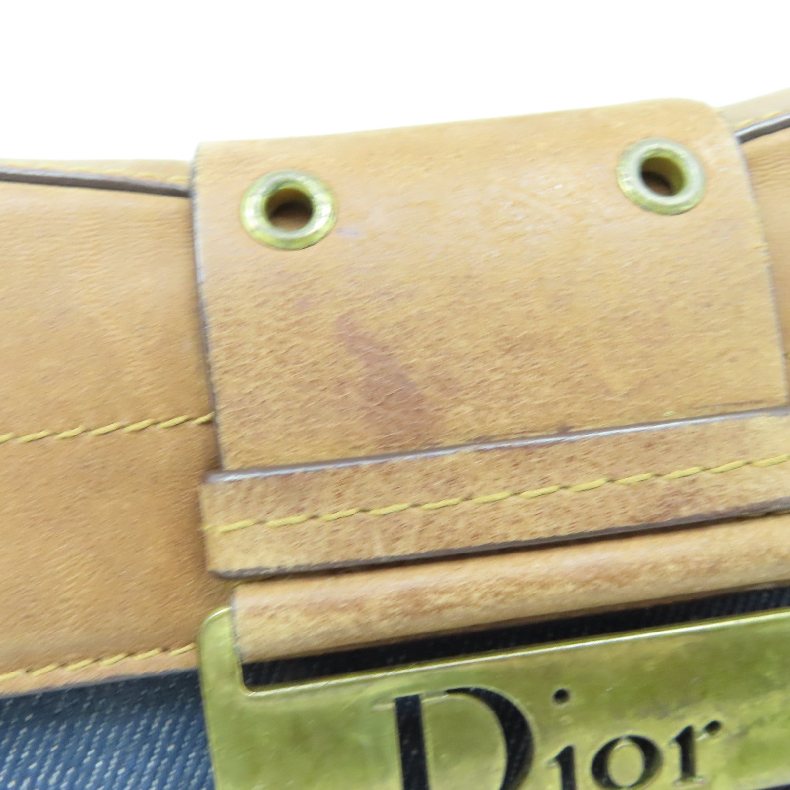 Dior 皮革牛仔布Shoulder Bag金扣肩背袋藍色