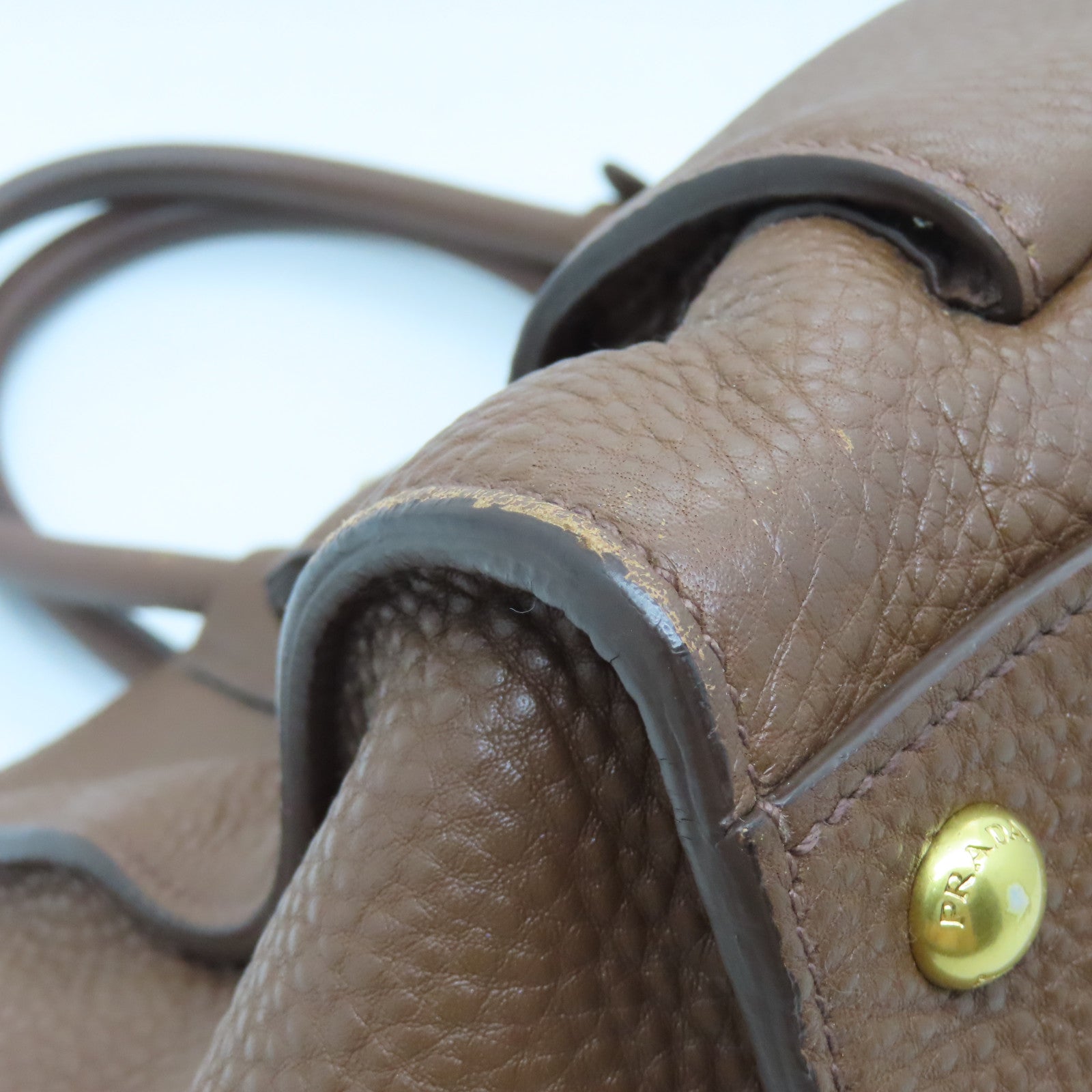 PRADA 牛皮皮革2way Shoulder Bag金扣手挽肩背兩用袋啡色
