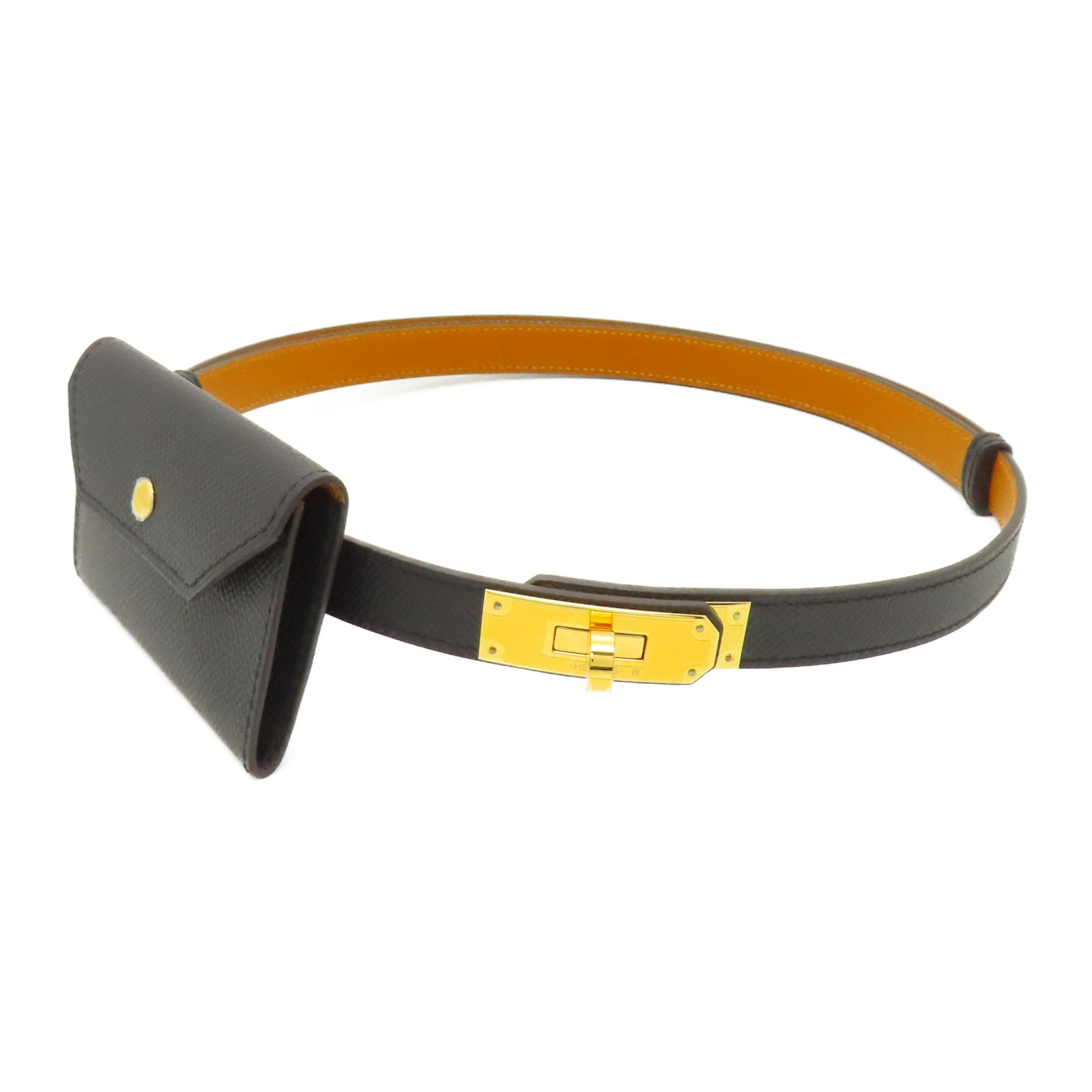 HERMES Epsom皮革Pocket Belt 18金扣皮帶黑色