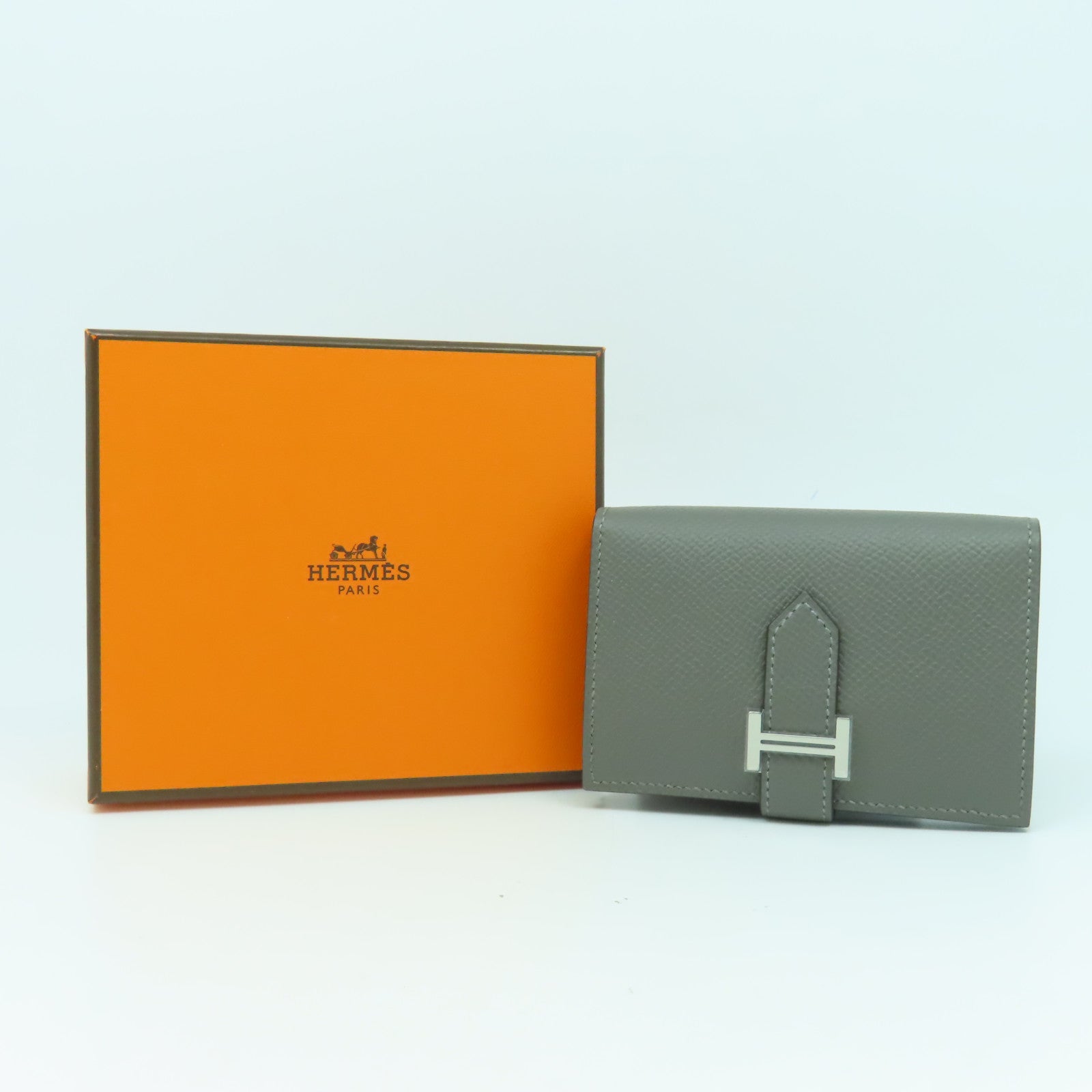HERMES Epsom皮革Bearn Card Case銀扣卡片套積雲雨灰色