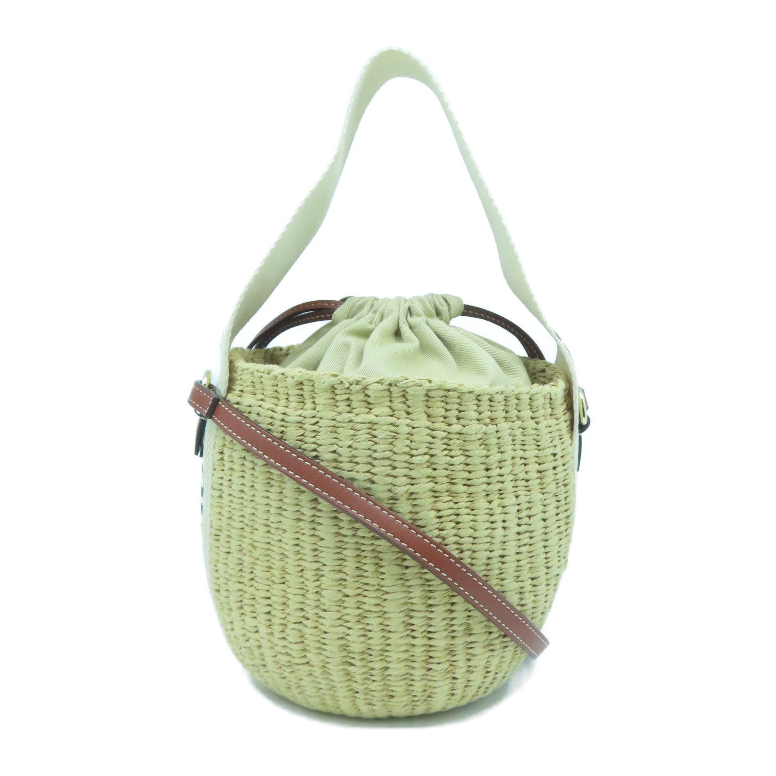 Chloe 拉菲草Woody Saffia Basket Bag金扣肩背袋米色/啡色