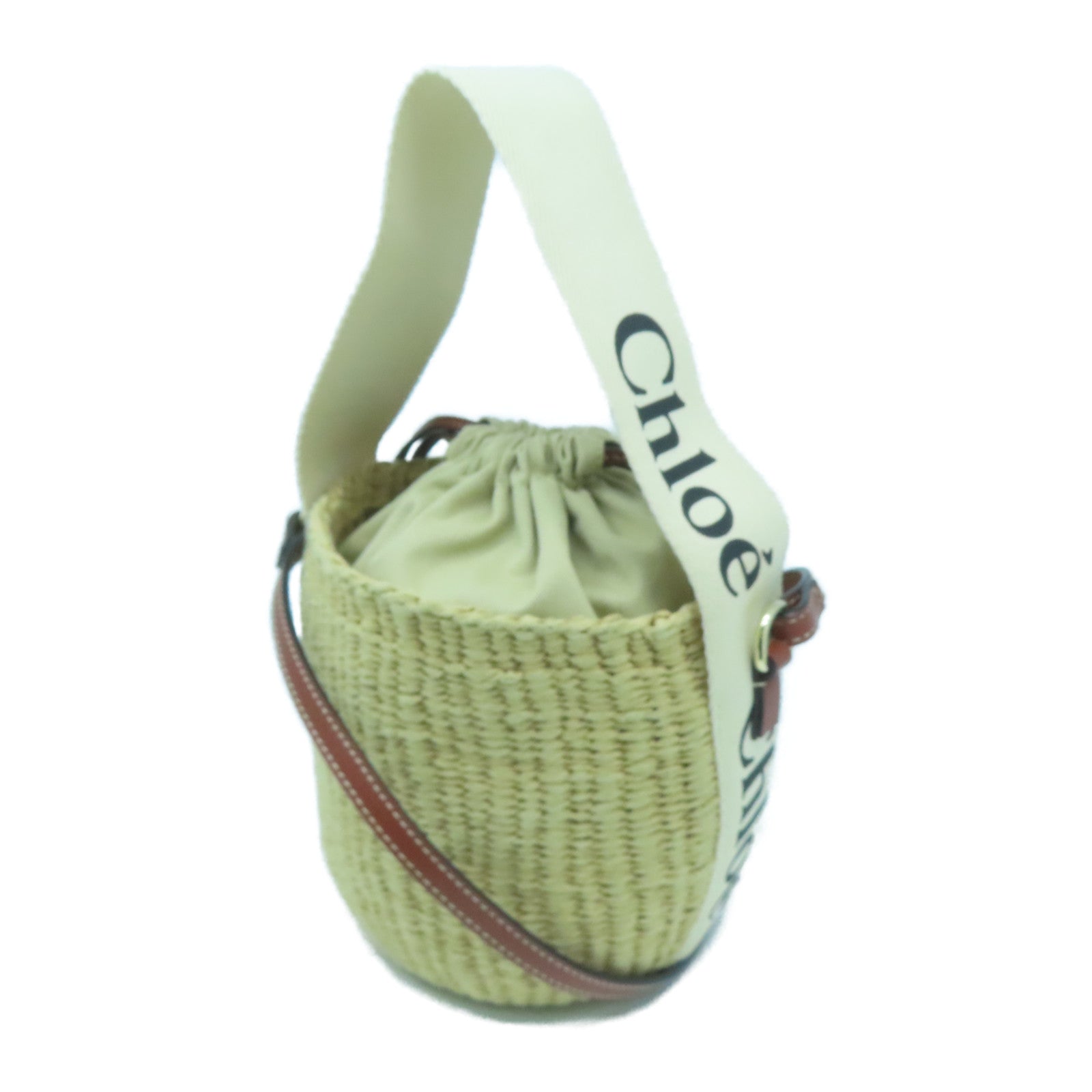 Chloe 拉菲草Woody Saffia Basket Bag金扣肩背袋米色/啡色