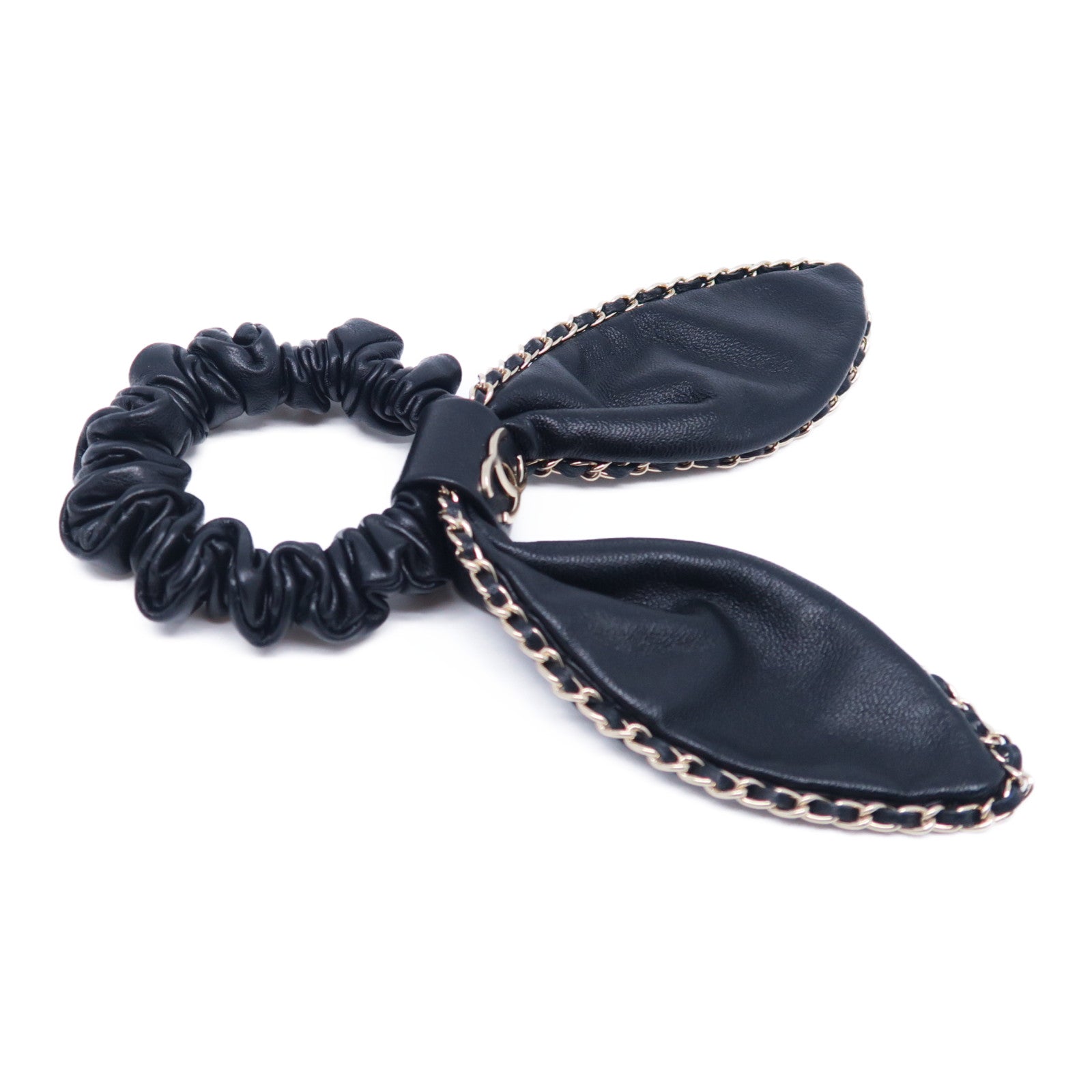 CHANEL 羊皮皮革Hair Tie髮圈黑色